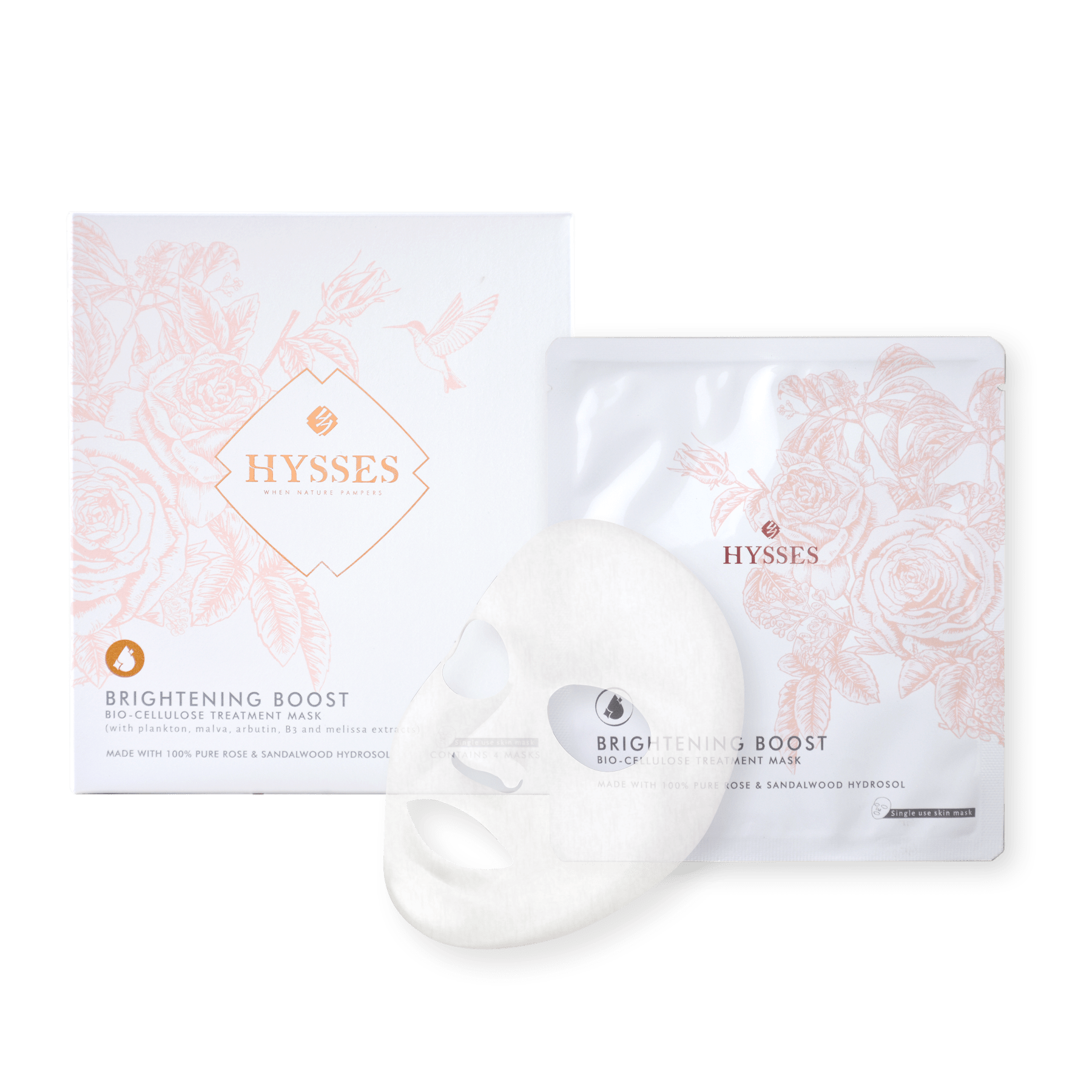 Hysses Singapore Face Bio Cellulose Brightening Mask Rose Sandalwood