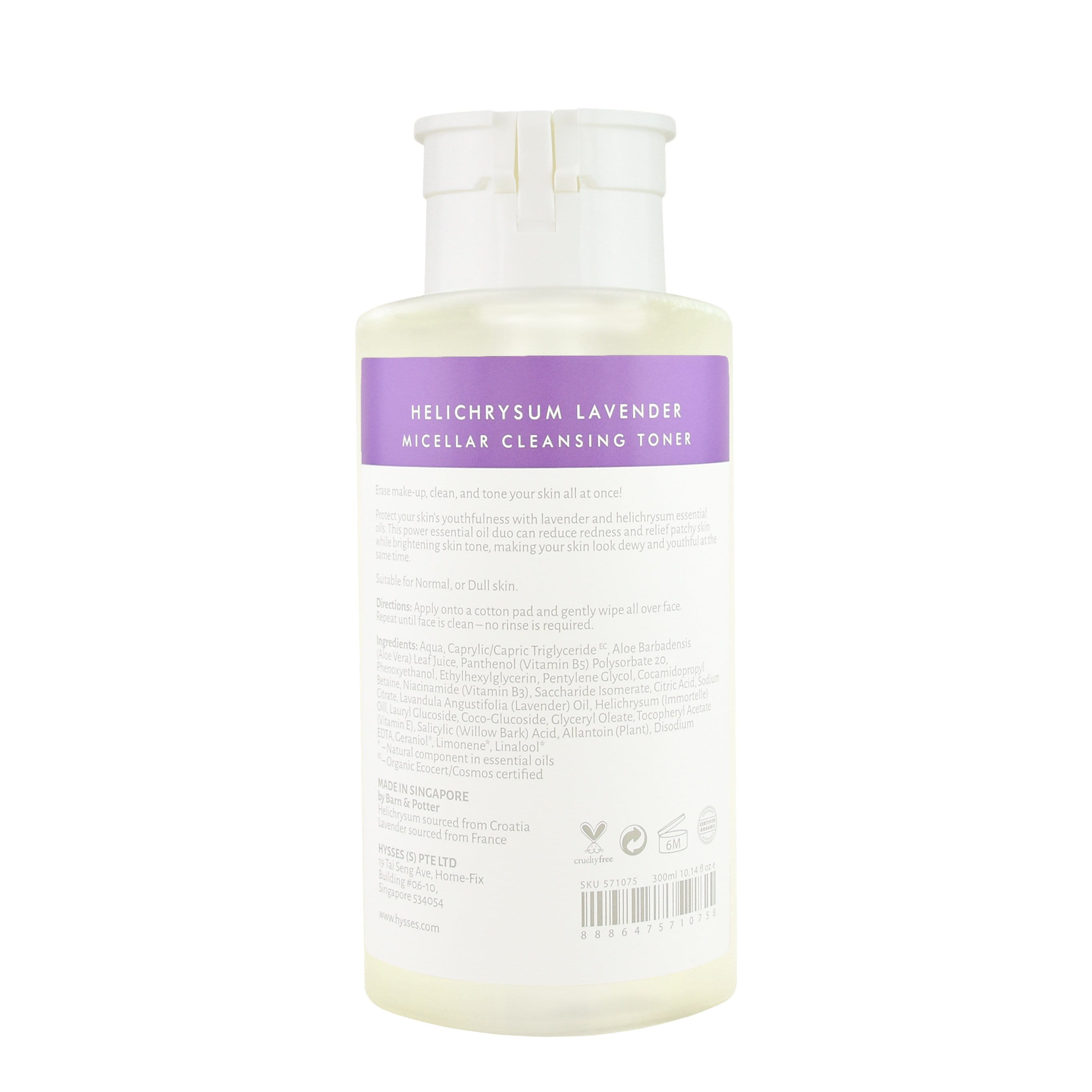 Hysses Singapore Face Care Micellar Cleansing Toner Helichrysum Lavender R