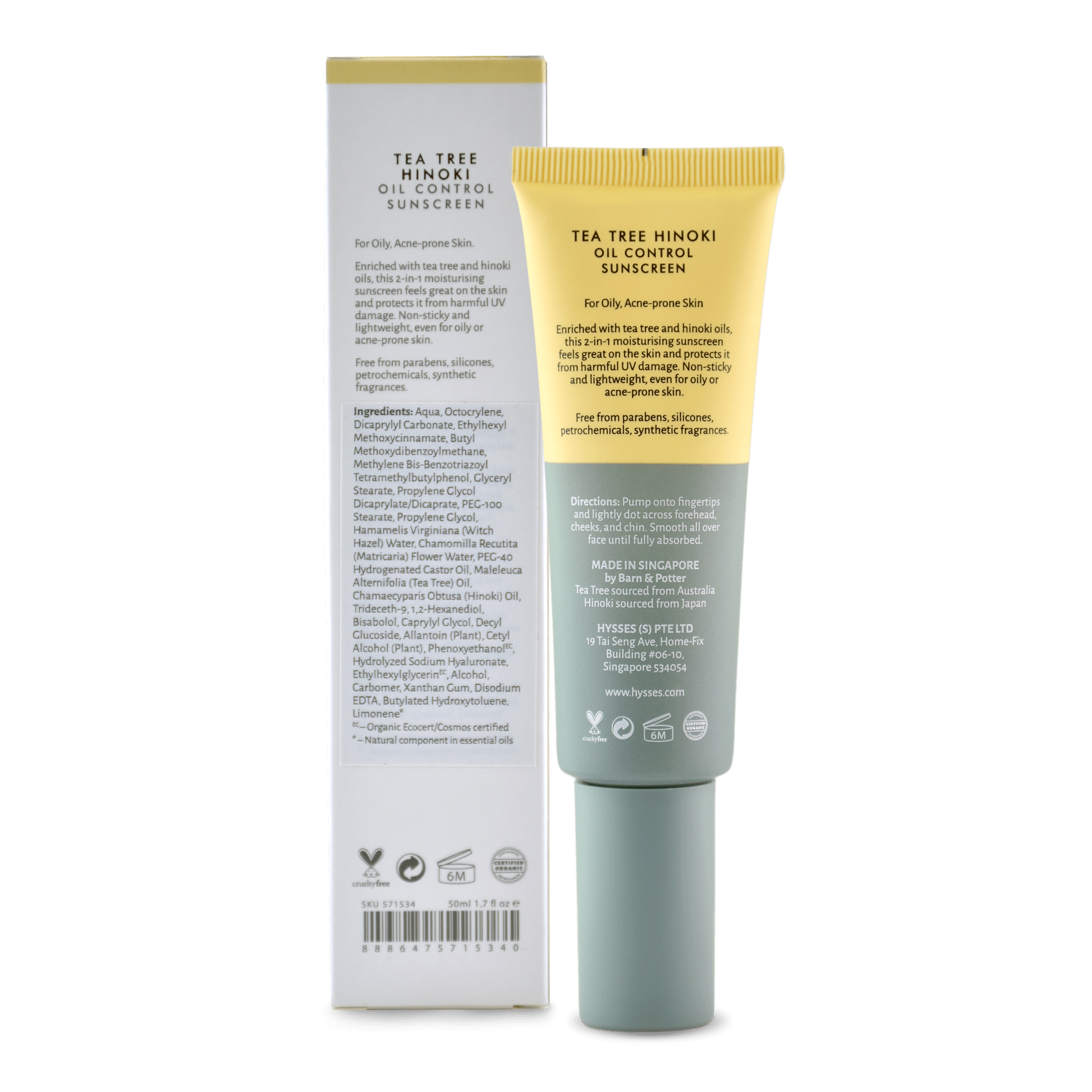 Hysses Singapore Face Care Oil Control Sunscreen Tea Tree Hinoki SPF 40 / PA++ R