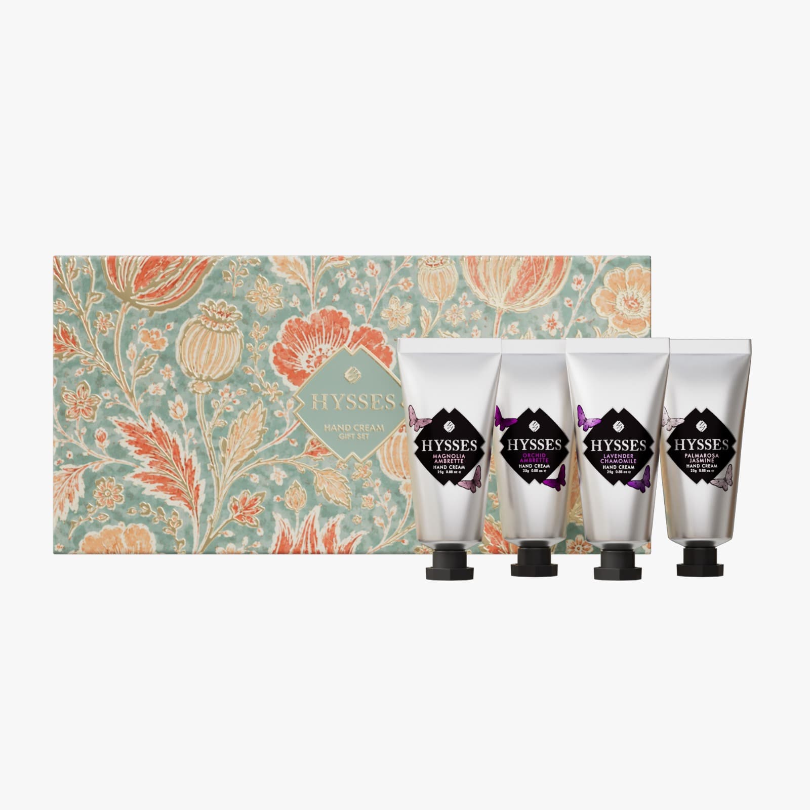 Hysses Gifts Gift Set Of 4 Hand Cream, 25g (Magnolia Ambrette Β· Orchid Ambrette Β· Lavender Chamomile Β· Palmarosa Jasmine)