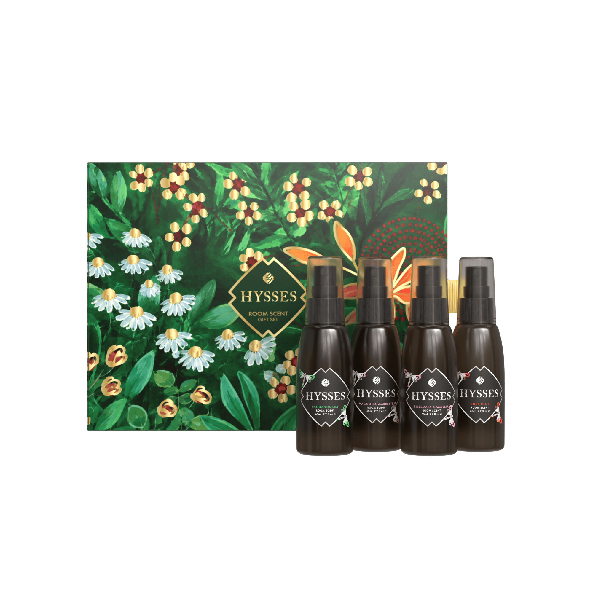 Hysses Gifts Gift Set Of 4 Room Scent, 65ml (Magnolia Ambrette ยท Rosemary Camellia ยท Pandanus Lily ยท Rose Mint)
