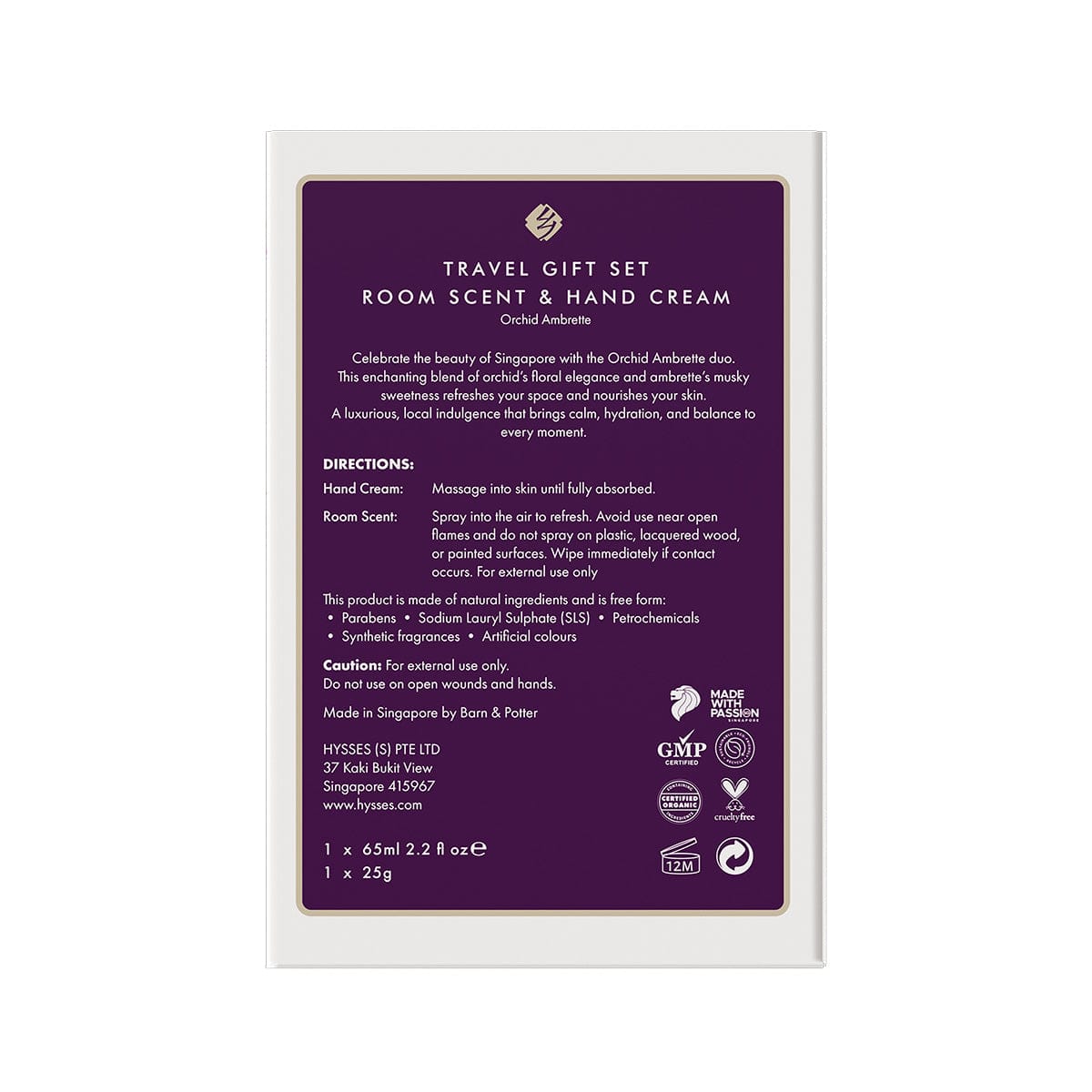 Hysses Singapore Gifts SG60 Special - Gift Set Of 2 Hand Cream & Room Scent, Orchid Ambrette