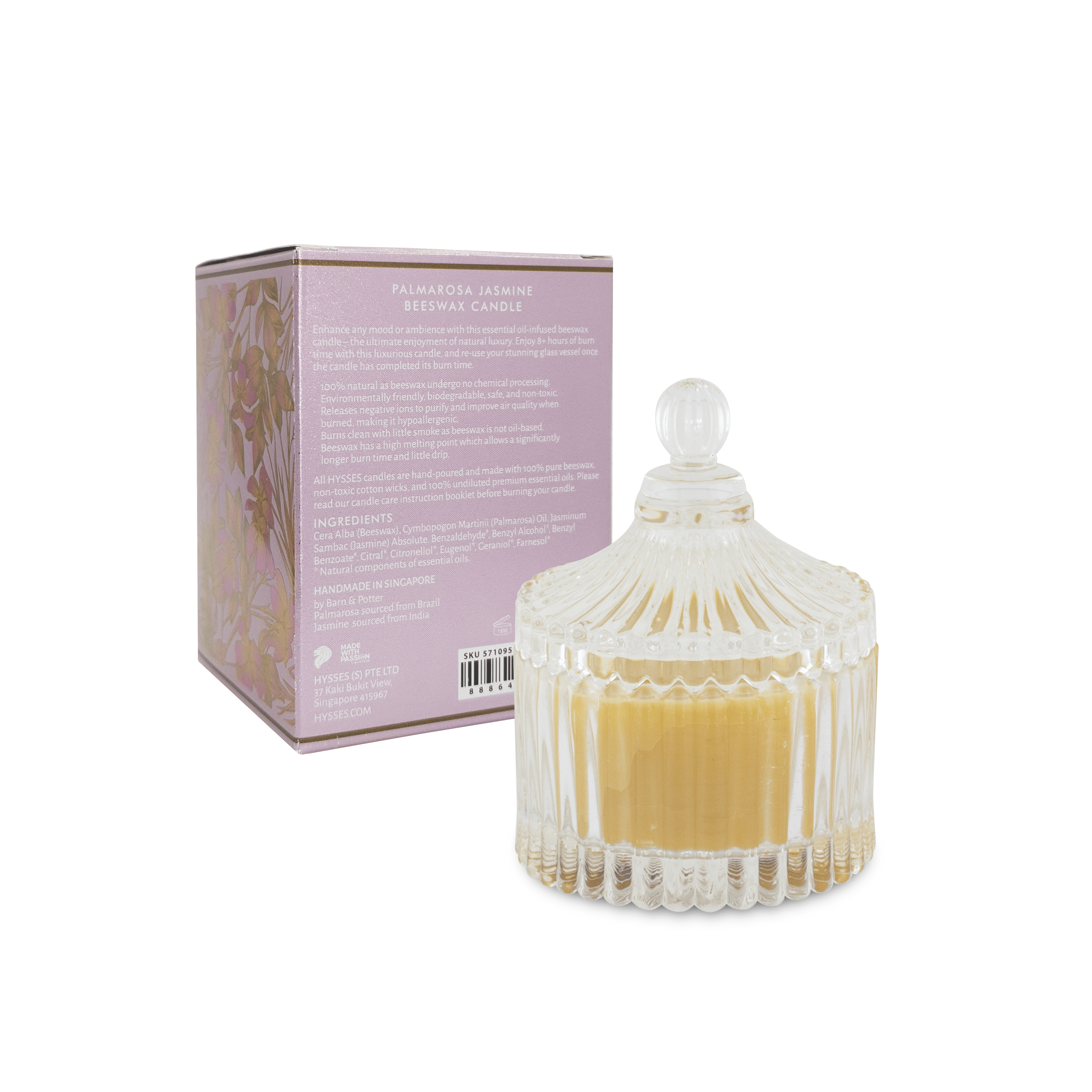 Hysses Singapore Home & Scent Beeswax Candle Palmarosa Jasmine