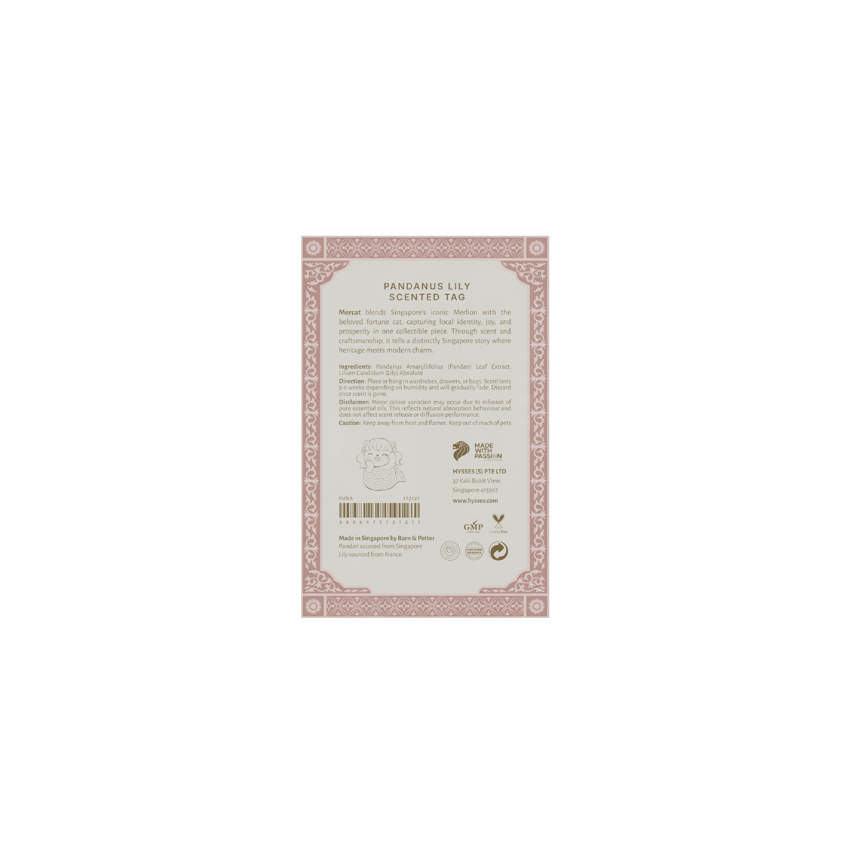 Hysses Singapore Home & Scent Mercat Scented Tag, Pura, Pandanus Lily