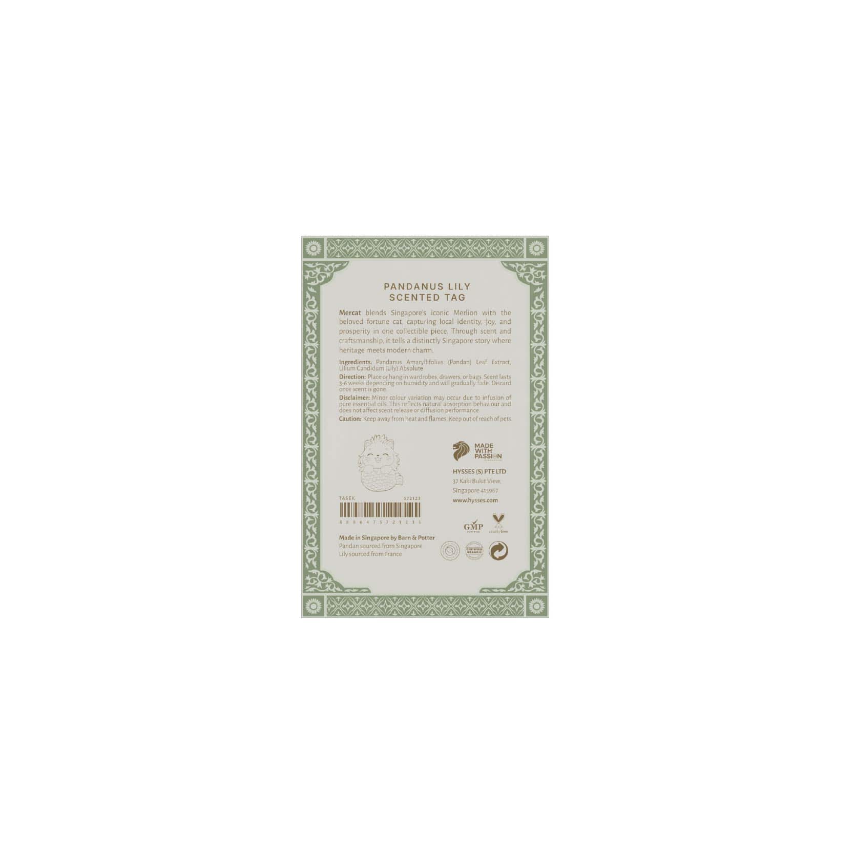 Hysses Singapore Home & Scent Mercat Scented Tag, Tasek, Pandanus Lily