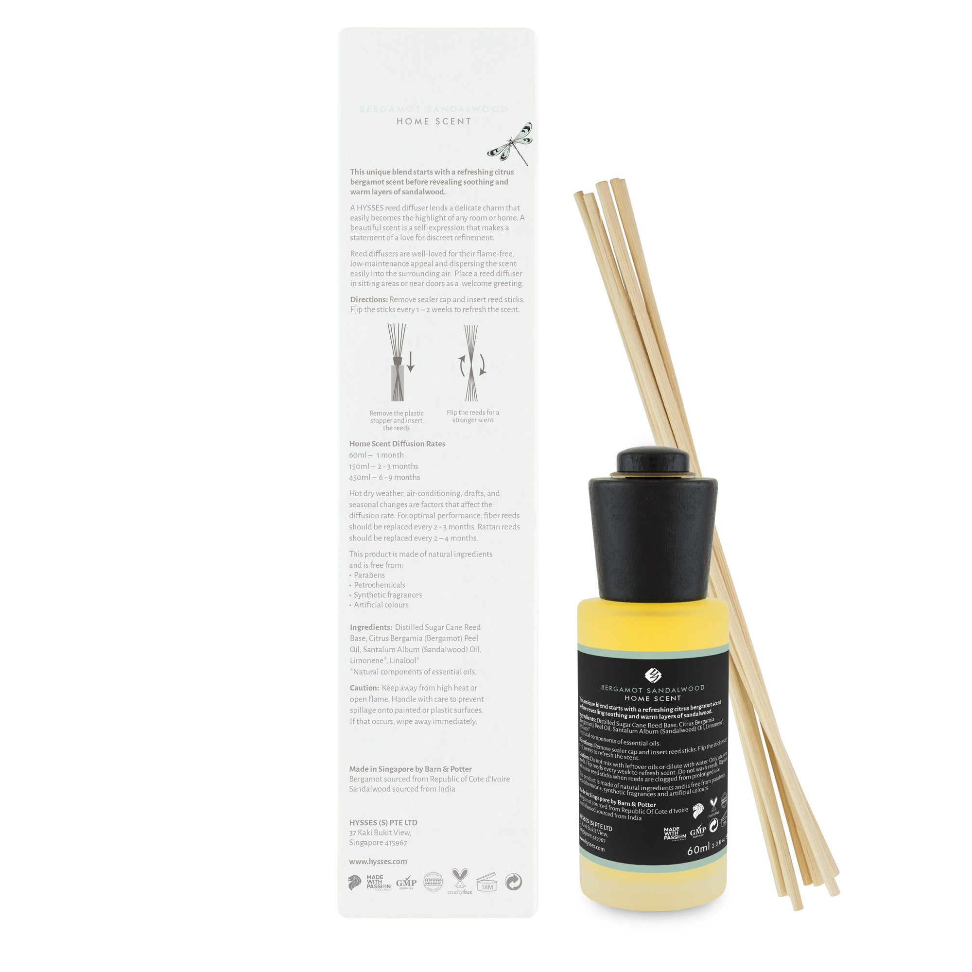 Hysses Home Scents 60ml Home Scent Reed Diffuser Bergamot Sandalwood