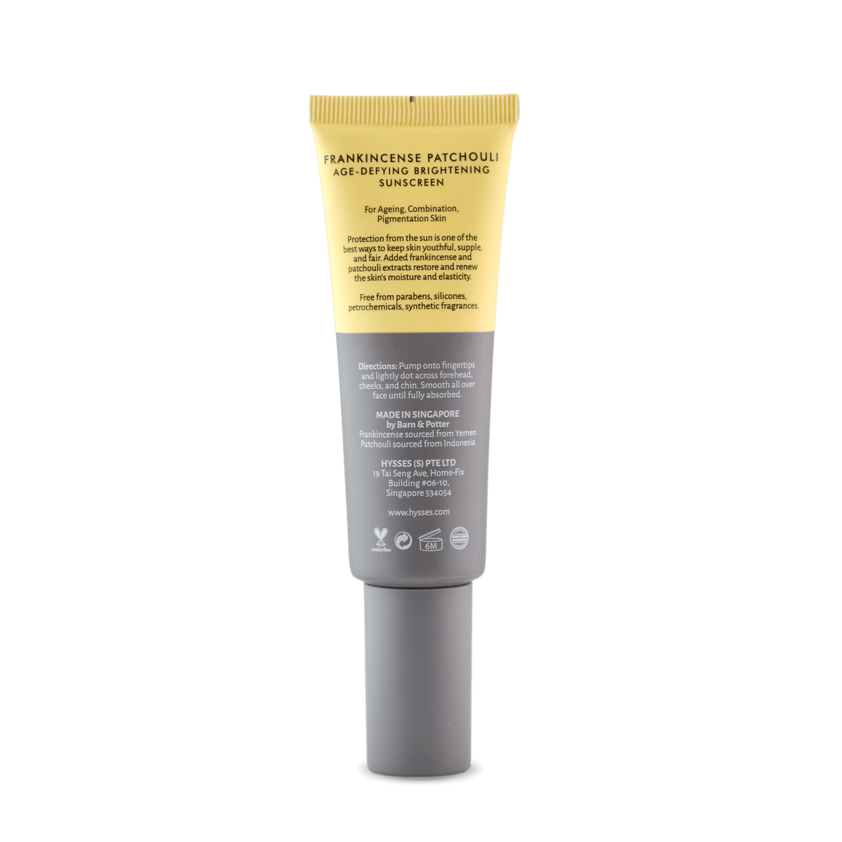 Hysses Face Care Age Defying Brightening Sunscreen Frankincense Patchouli SPF 40 / PA++