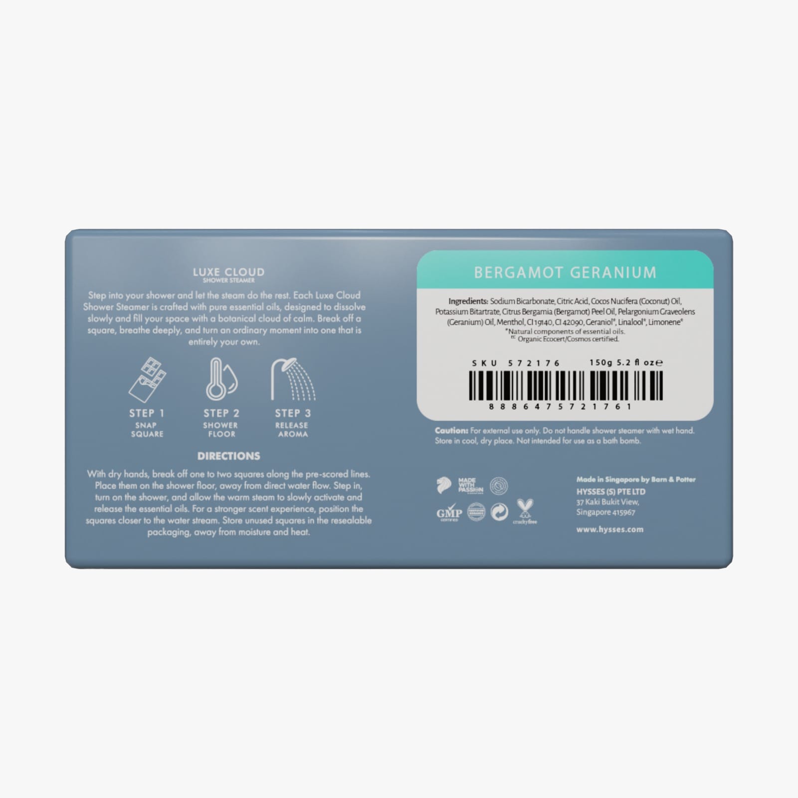 Hysses Singapore Body Luxe Cloud Shower Steamer, Bergamot Geranium