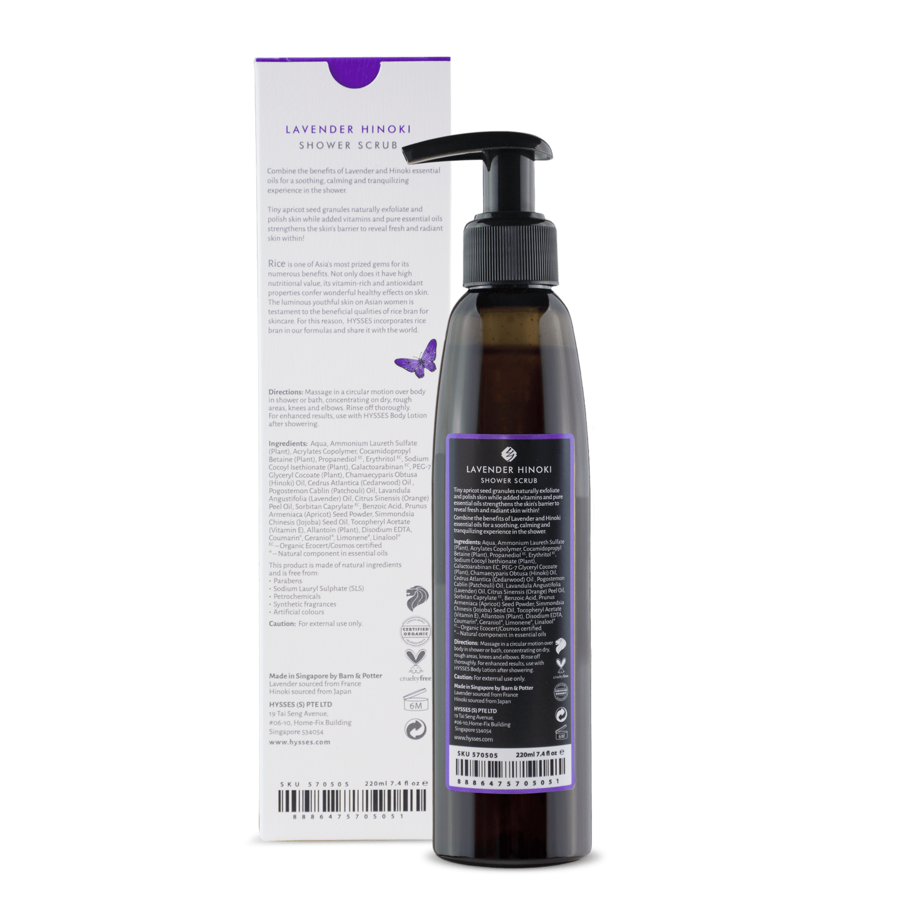 Hysses Singapore Body 220ml Shower Scrub Lavender Hinoki