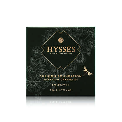 Hysses Singapore Face Absolute Coverage Cushion Foundation Geranium Chamomile Broad Spectrum SPF50/PA++