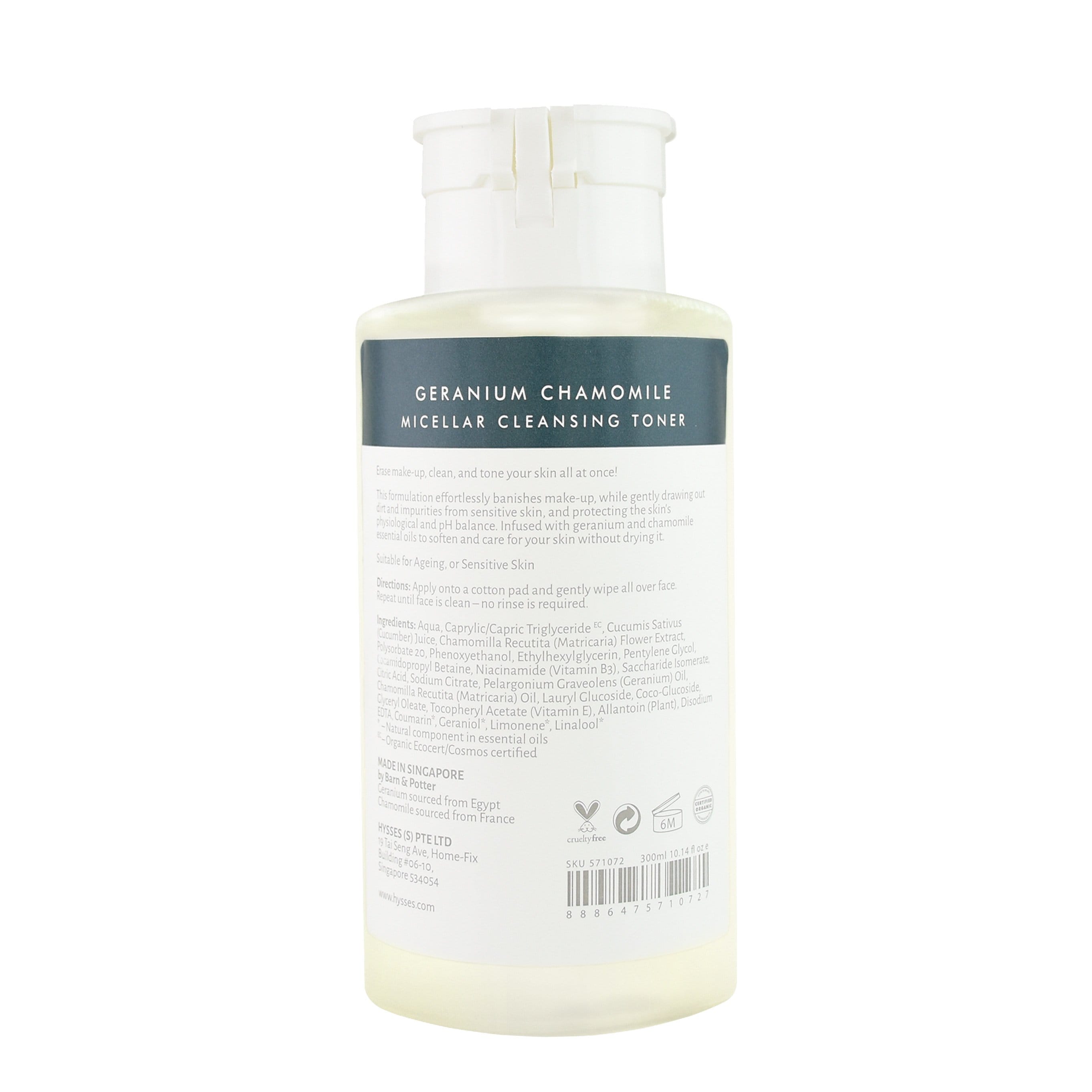 Hysses Singapore Face Care Micellar Cleansing Toner Geranium Chamomile R