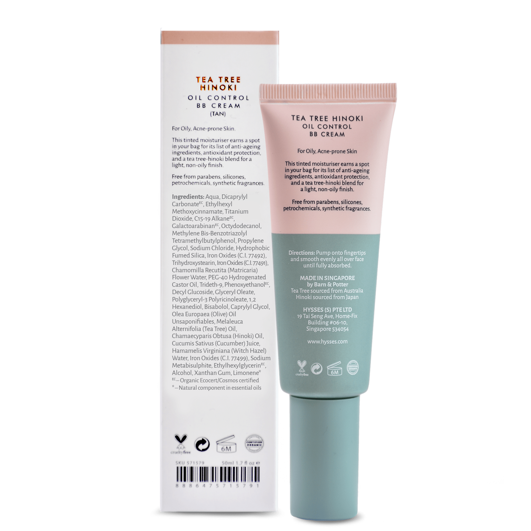 Hysses Face Care Tan Oil Control BB Cream Tea Tree Hinoki SPF20, Tan