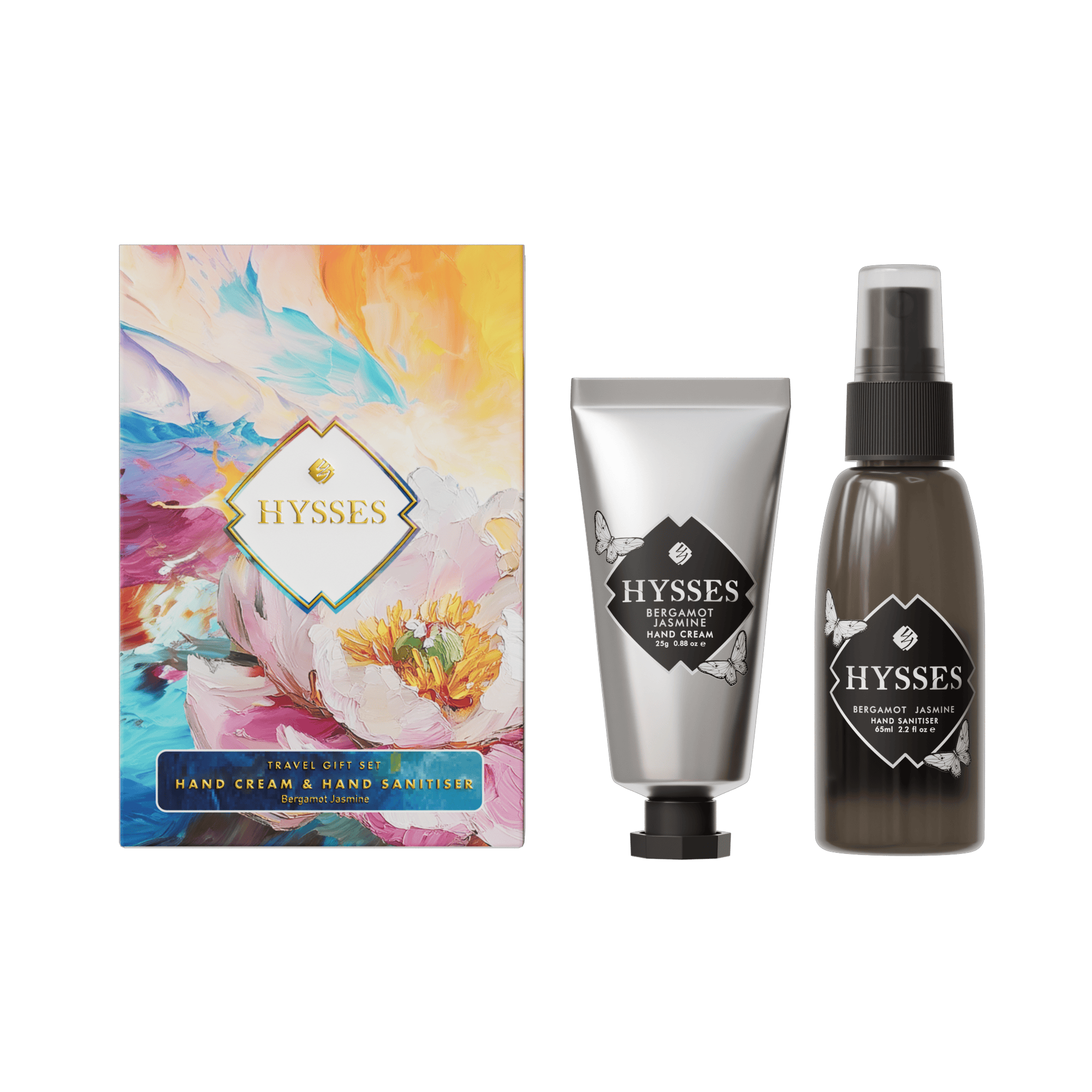 Hysses Gifts Gift Set Of 2 Hand Cream & Sanitiser, Bergamot Jasmine, 25g/65ml
