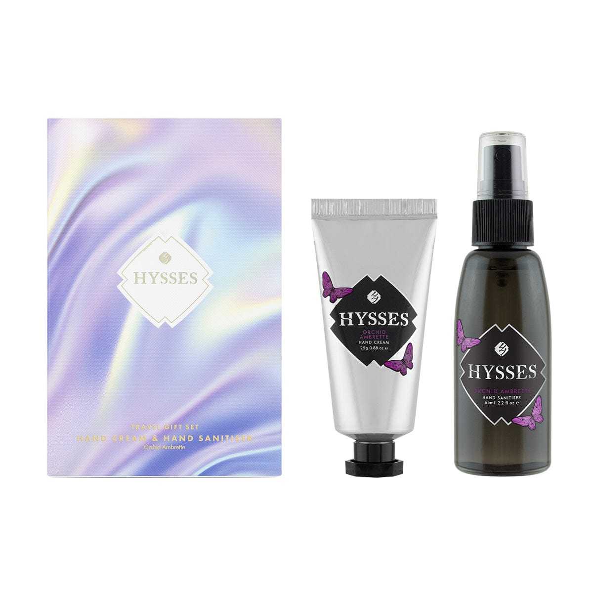 Hysses Gifts Gift Set Of 2 Hand Cream & Sanitiser, Orchid Ambrette, 25g/65ml