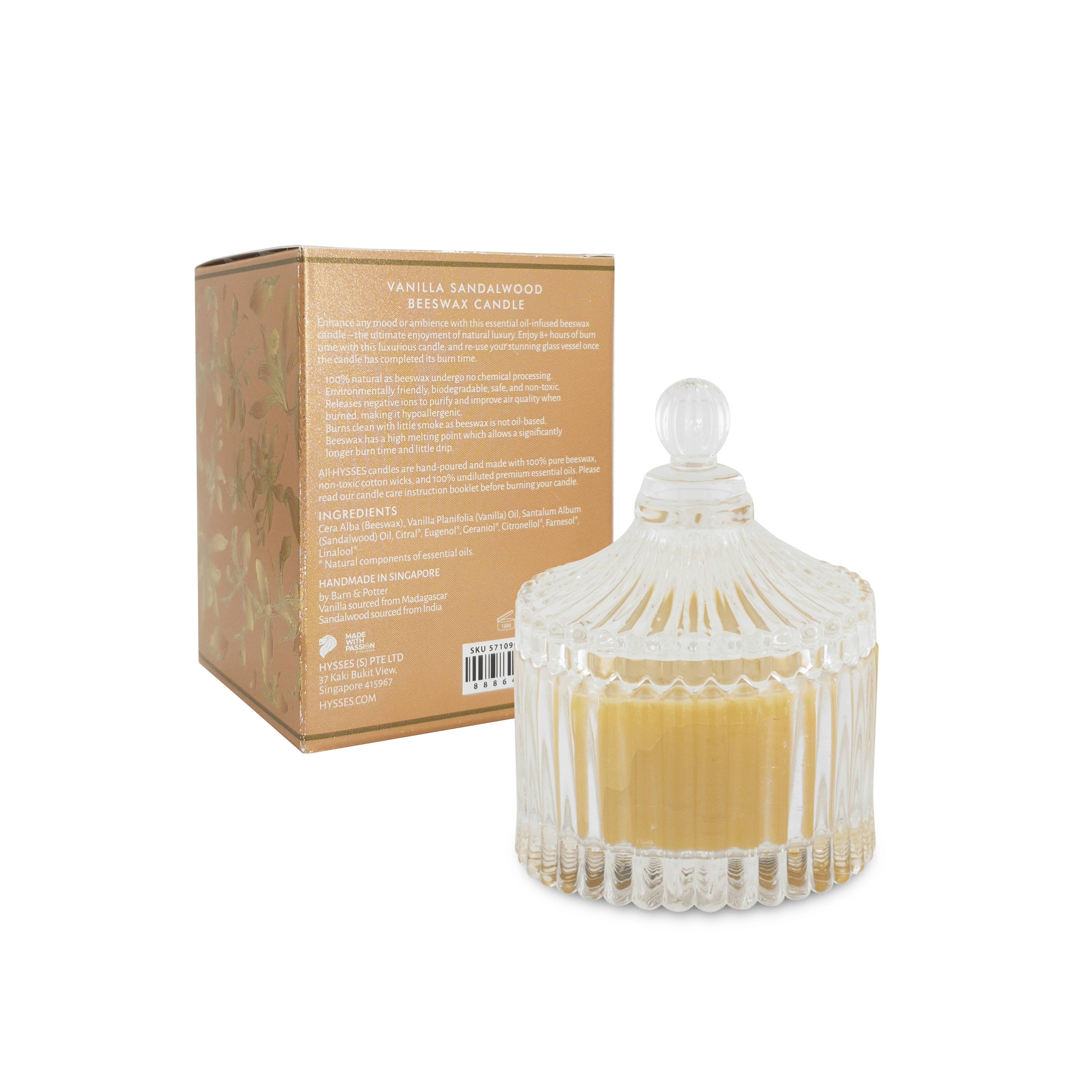 Hysses Singapore Home & Scent Beeswax Candle Vanilla Sandalwood