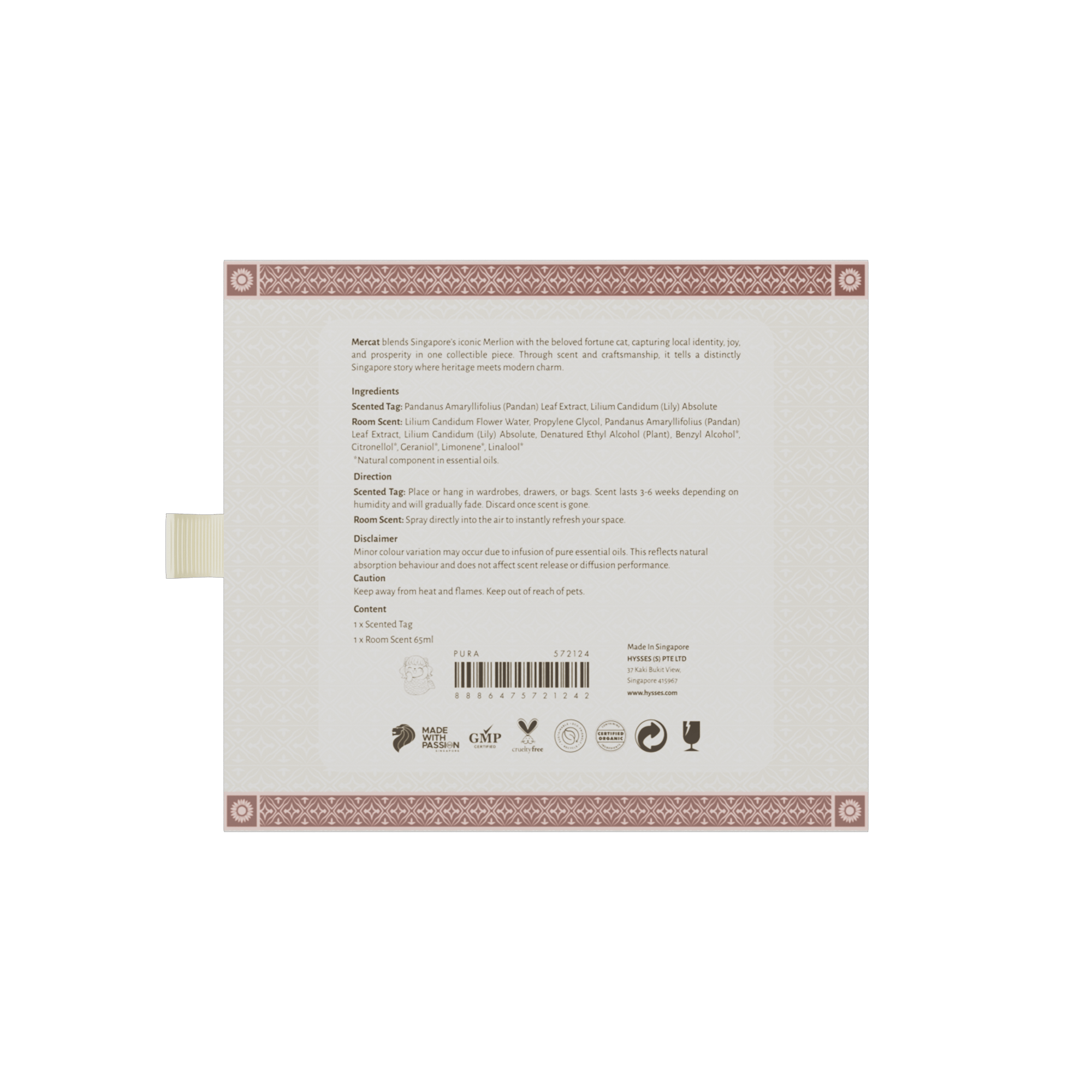 Hysses Singapore Home & Scent Gift Set of 2, Pura Mercat Scented Tag & Room Scent, Pandanus Lily
