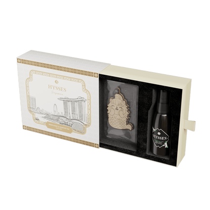 Hysses Singapore Home & Scent Gift Set of 2, Singa Mercat Scented Tag & Room Scent, Pandanus Lily
