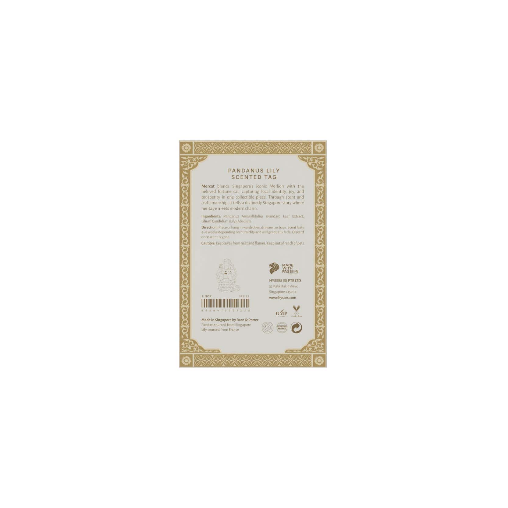 Hysses Singapore Home & Scent Mercat Scented Tag, Singa, Pandanus Lily