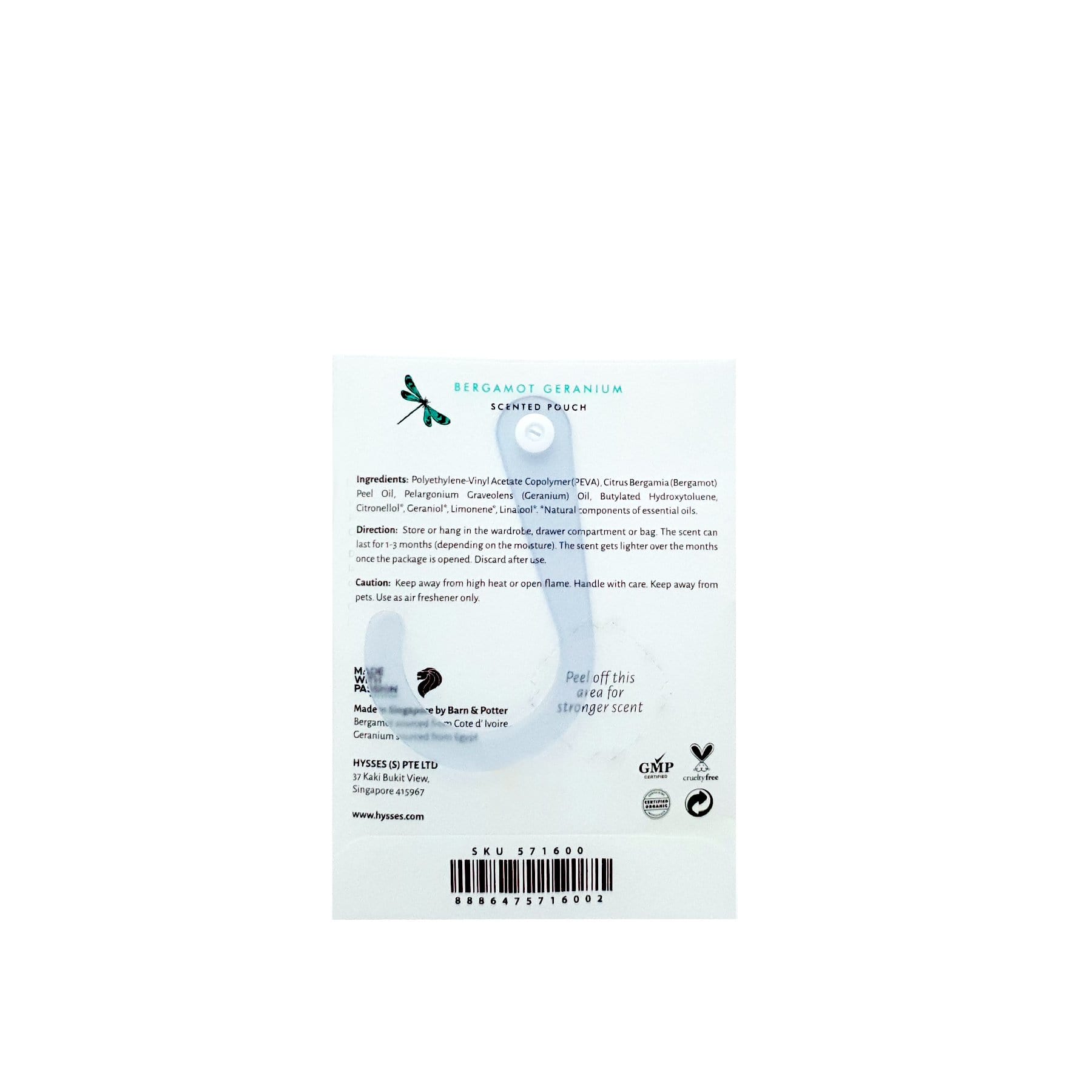 Hysses Singapore Home & Scent Scented Pouch, Bergamot Geranium