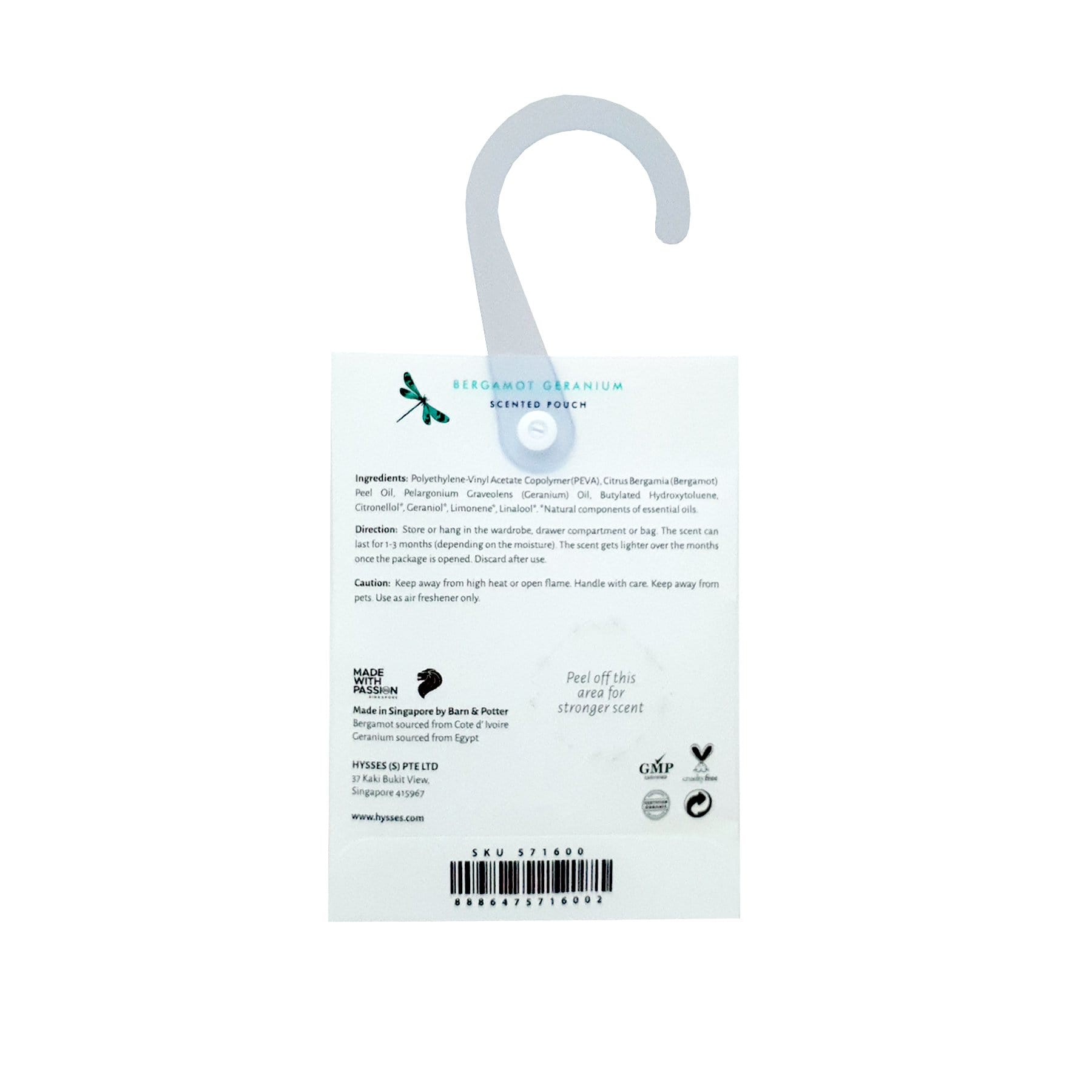 Hysses Singapore Home & Scent Scented Pouch, Bergamot Geranium