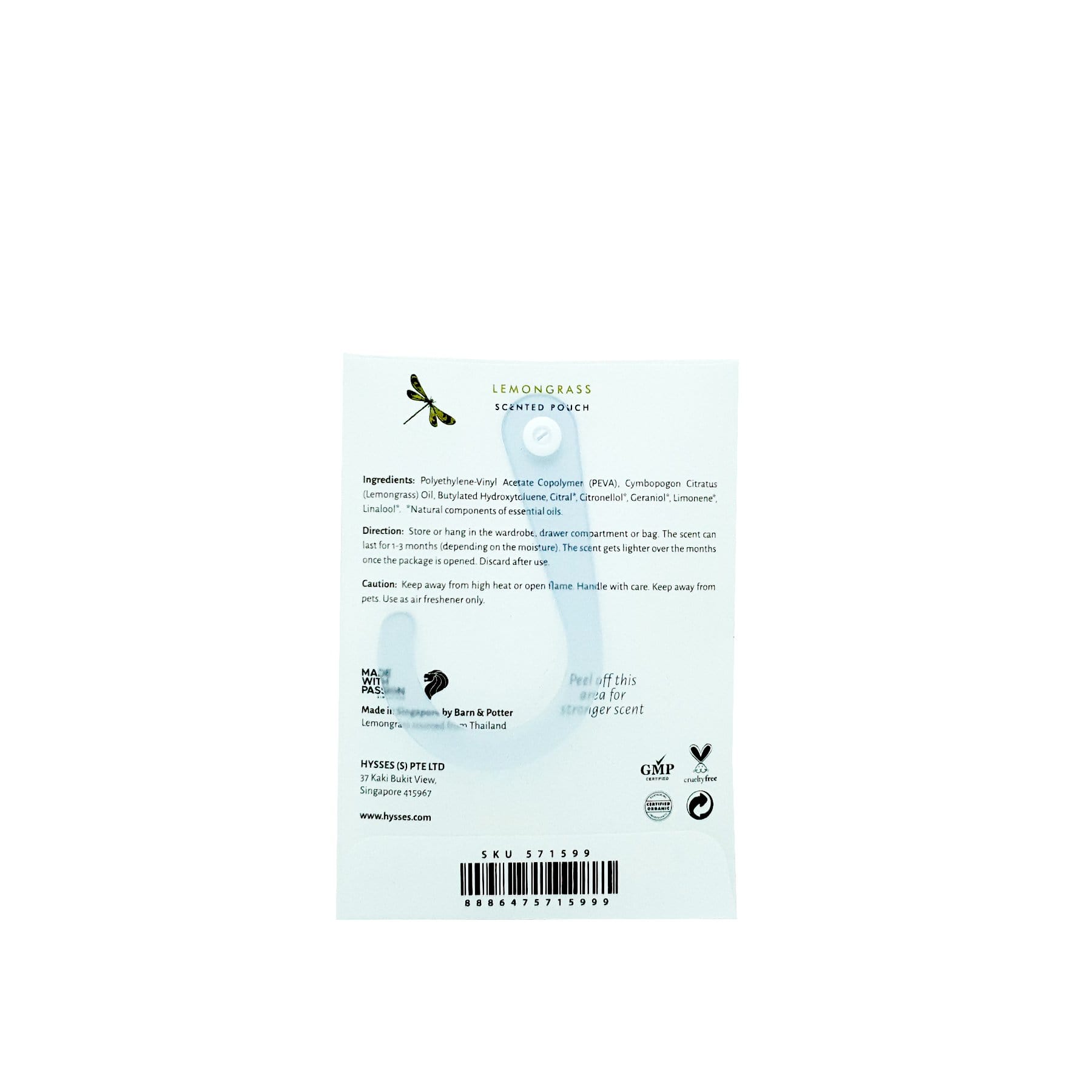 Hysses Singapore Home & Scent Scented Pouch, Lemongrass