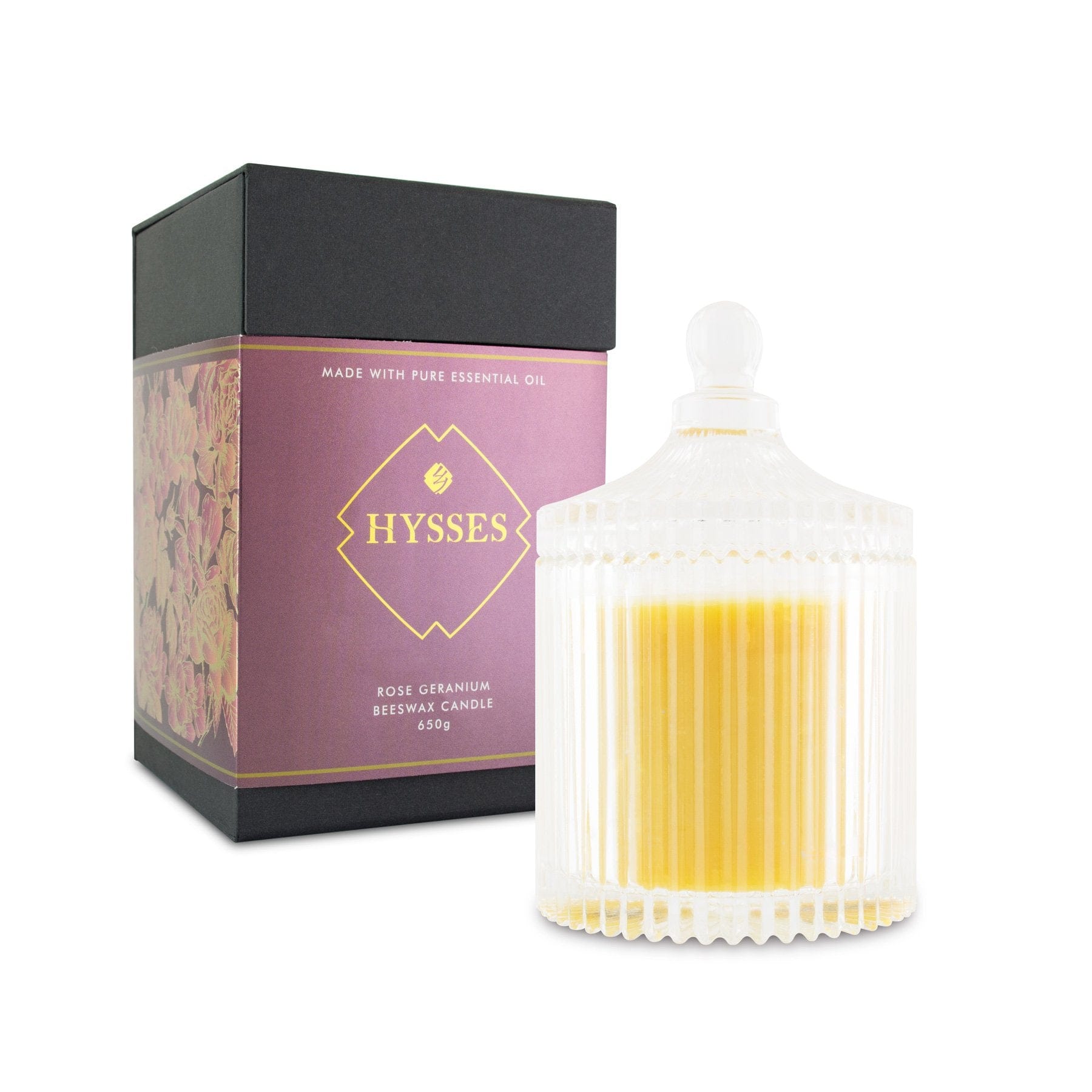 Hysses Home Scents 200g Beeswax Candle Rose Geranium, 200g