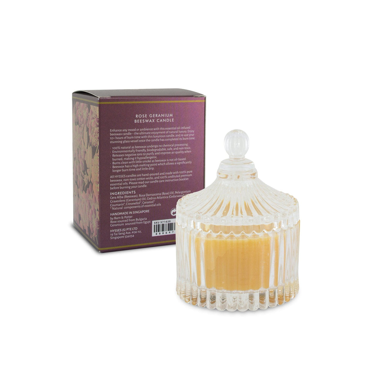 Hysses Home Scents 200g Beeswax Candle Rose Geranium, 200g