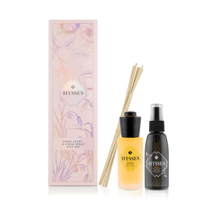 Hysses Home Scents Gift Set Of 2 Linen Spray & Home Scent Lemon Geranium & Palmarosa Lemongrass 65ml/60ml