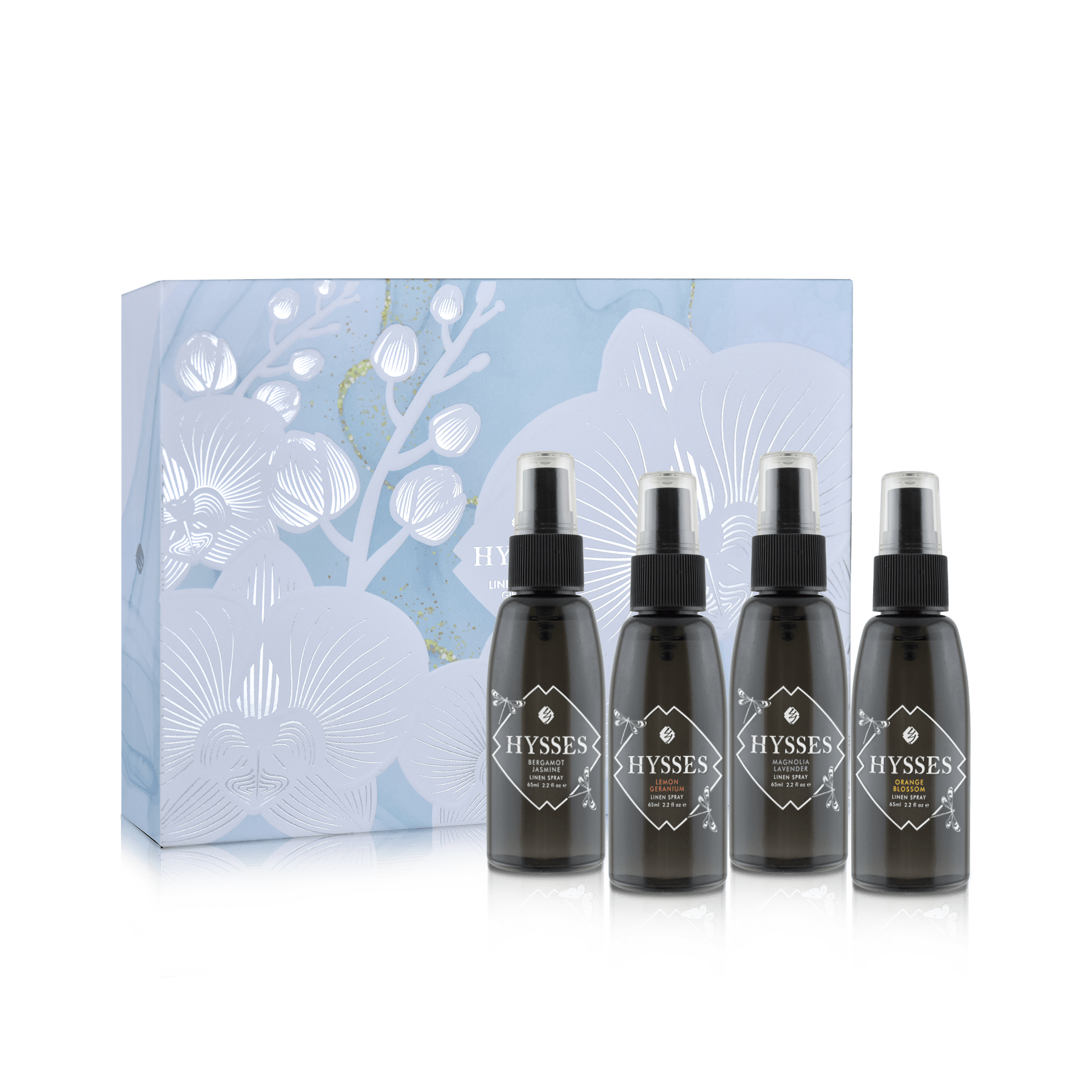 Hysses Home Scents Gift Set Of 4 Linen Spray Set, 65ml (Lemon Geranium, Orange Blossom, Magnolia Lavender, Bergamot Jasmine)