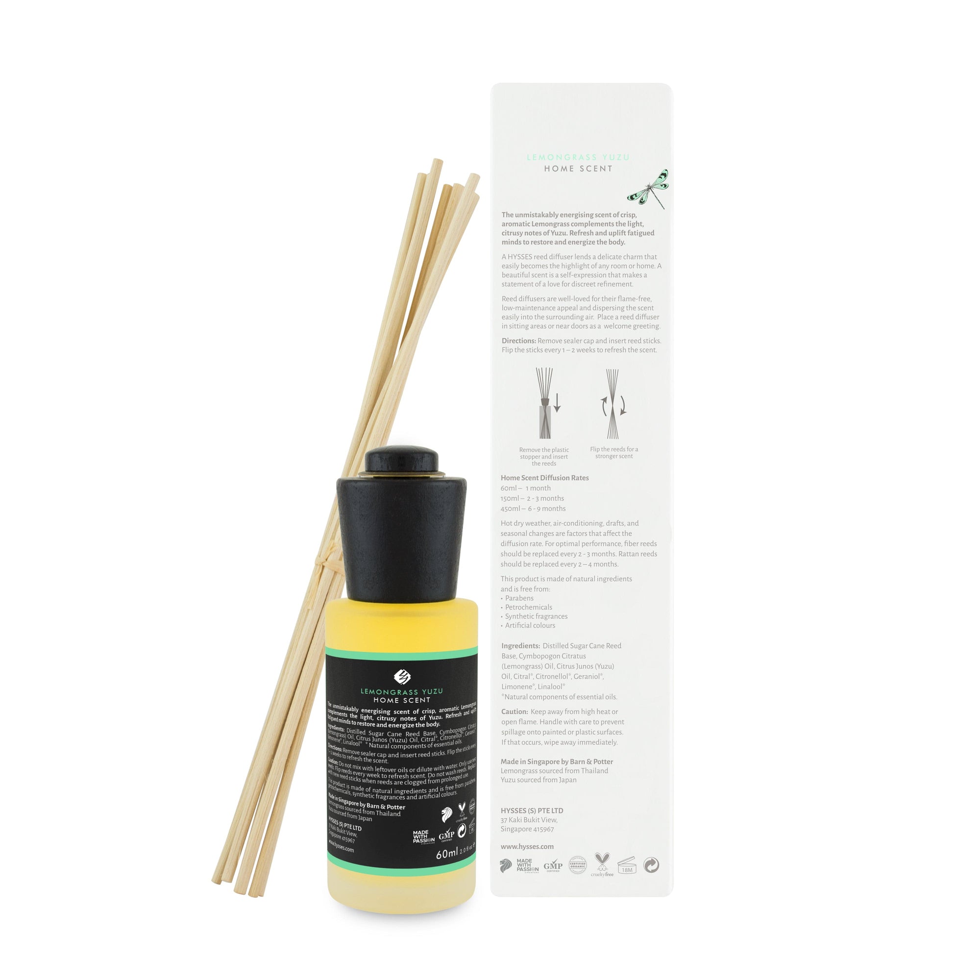 Hysses Home Scents 150ml Home Scent Reed Diffuser Lemongrass Yuzu, 150ml