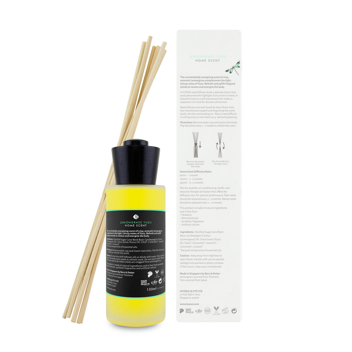 Hysses Home Scents 150ml Home Scent Reed Diffuser Lemongrass Yuzu, 150ml