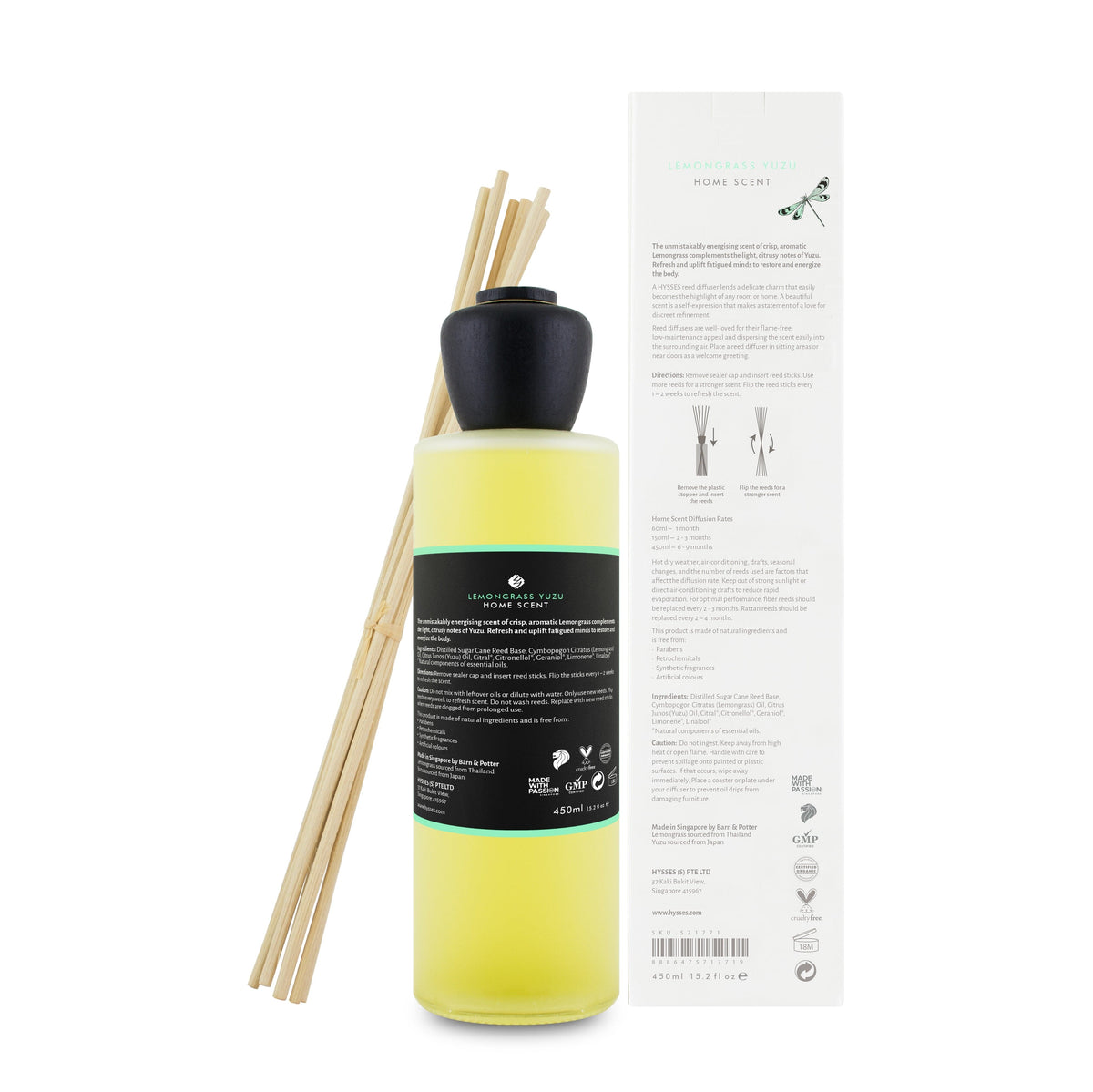 Hysses Home Scents 150ml Home Scent Reed Diffuser Lemongrass Yuzu, 150ml