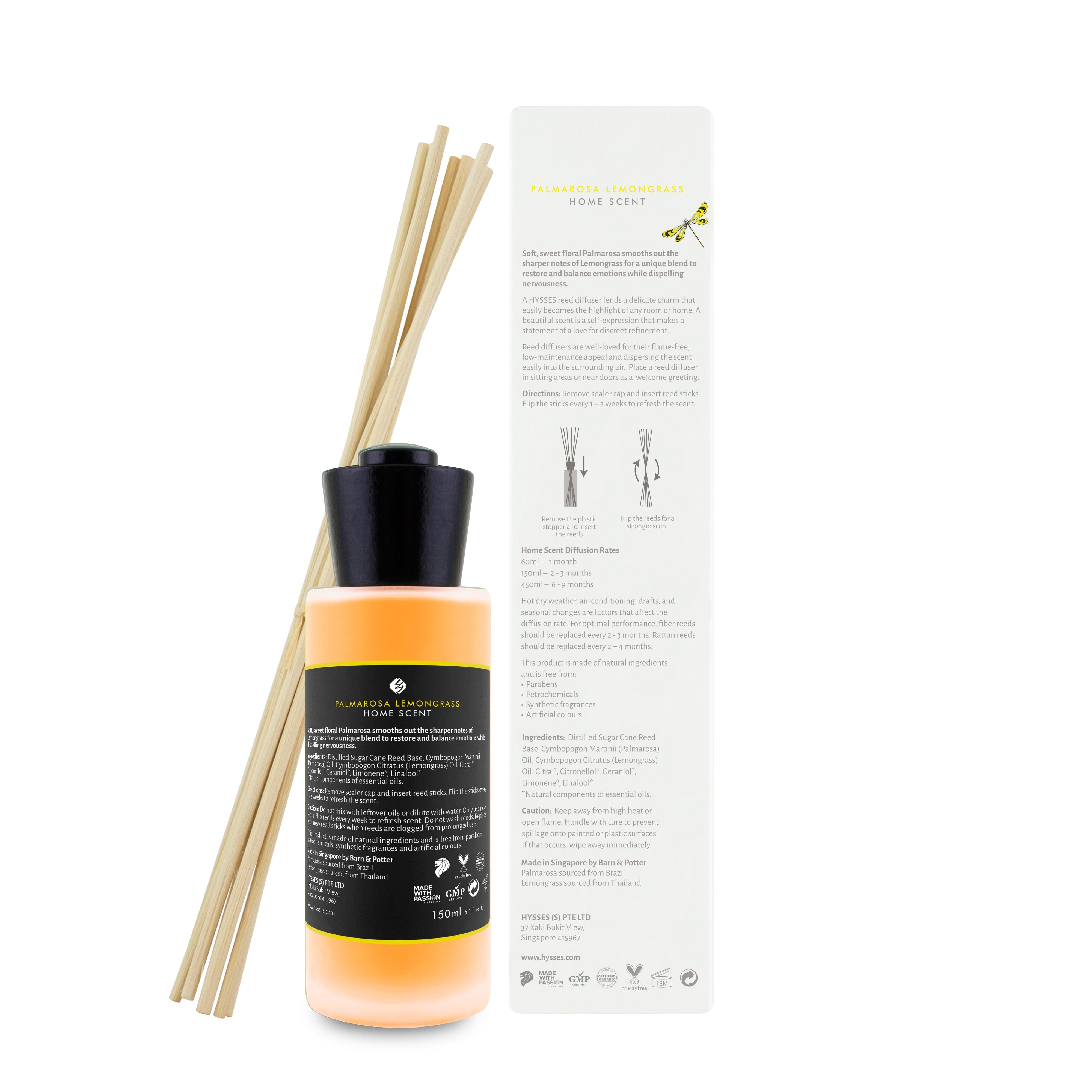 Hysses Home Scents 60ml Home Scent Reed Diffuser Palmarosa Lemongrass, 60ml