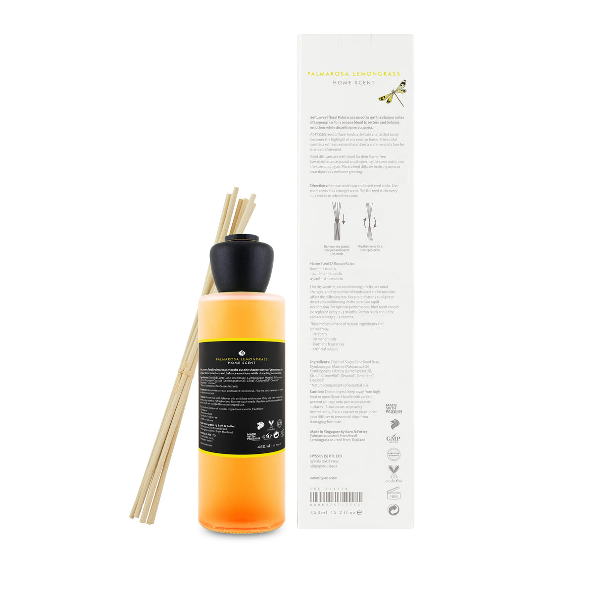 Hysses Home Scents 60ml Home Scent Reed Diffuser Palmarosa Lemongrass, 60ml