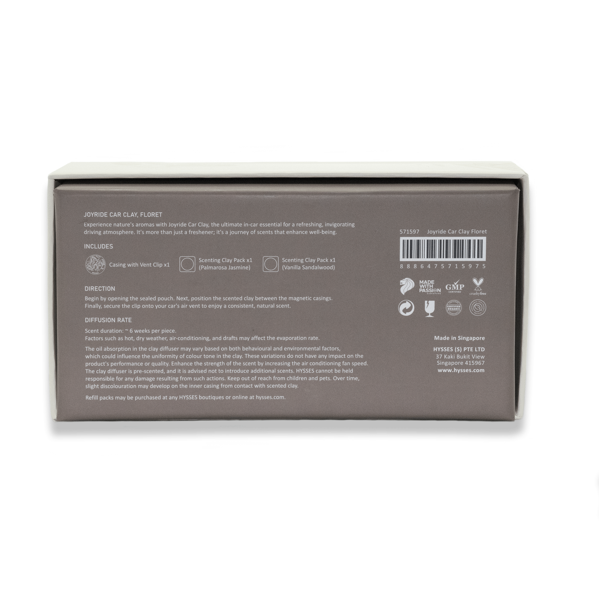 Hysses Singapore Home Scents Joyride Car Clay, Floret (Palmarosa Jasmine & Vanilla Sandalwood) R