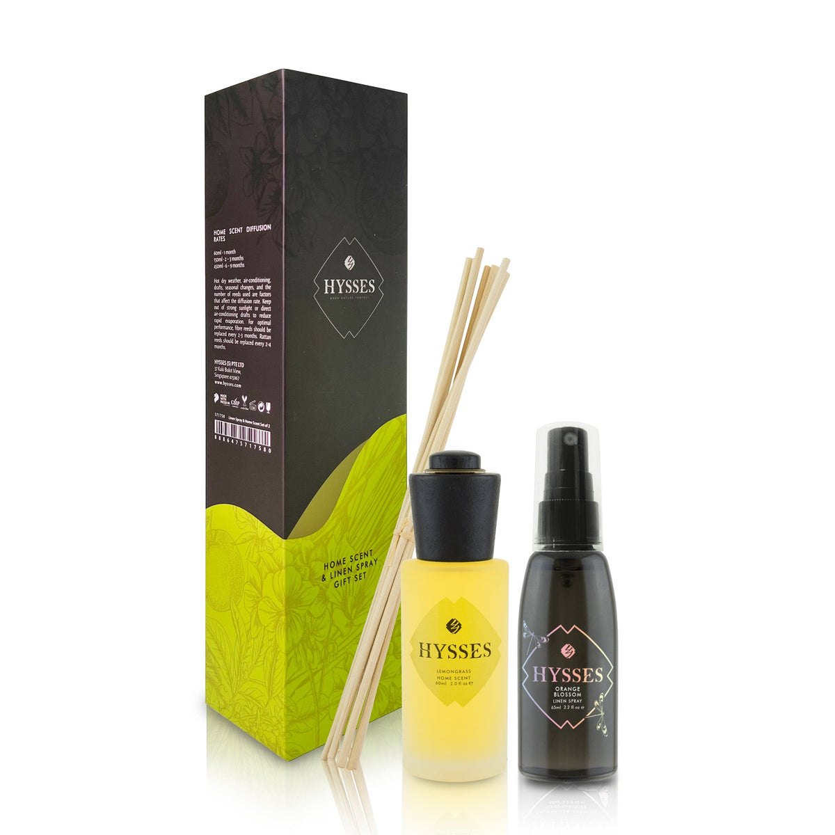 Hysses Home Scents Orange Blossom &amp; Lemongrass Linen Spray and Home Scent Gift Set of 2