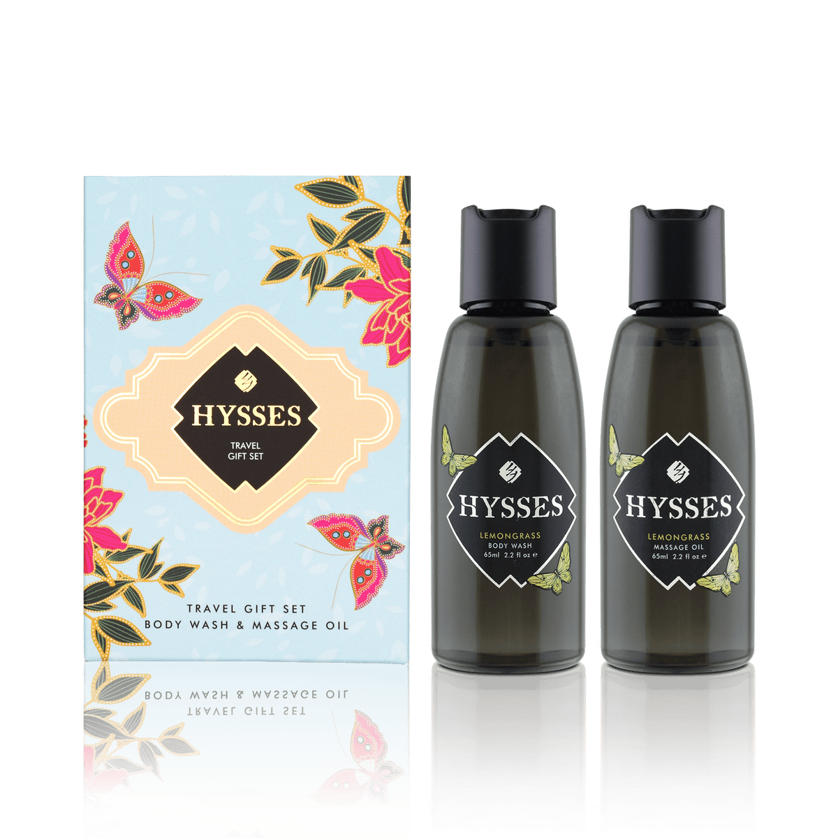 Hysses Body Care Travel Gift Set (Body Wash &amp; Massage Oil), Lemongrass 65ml