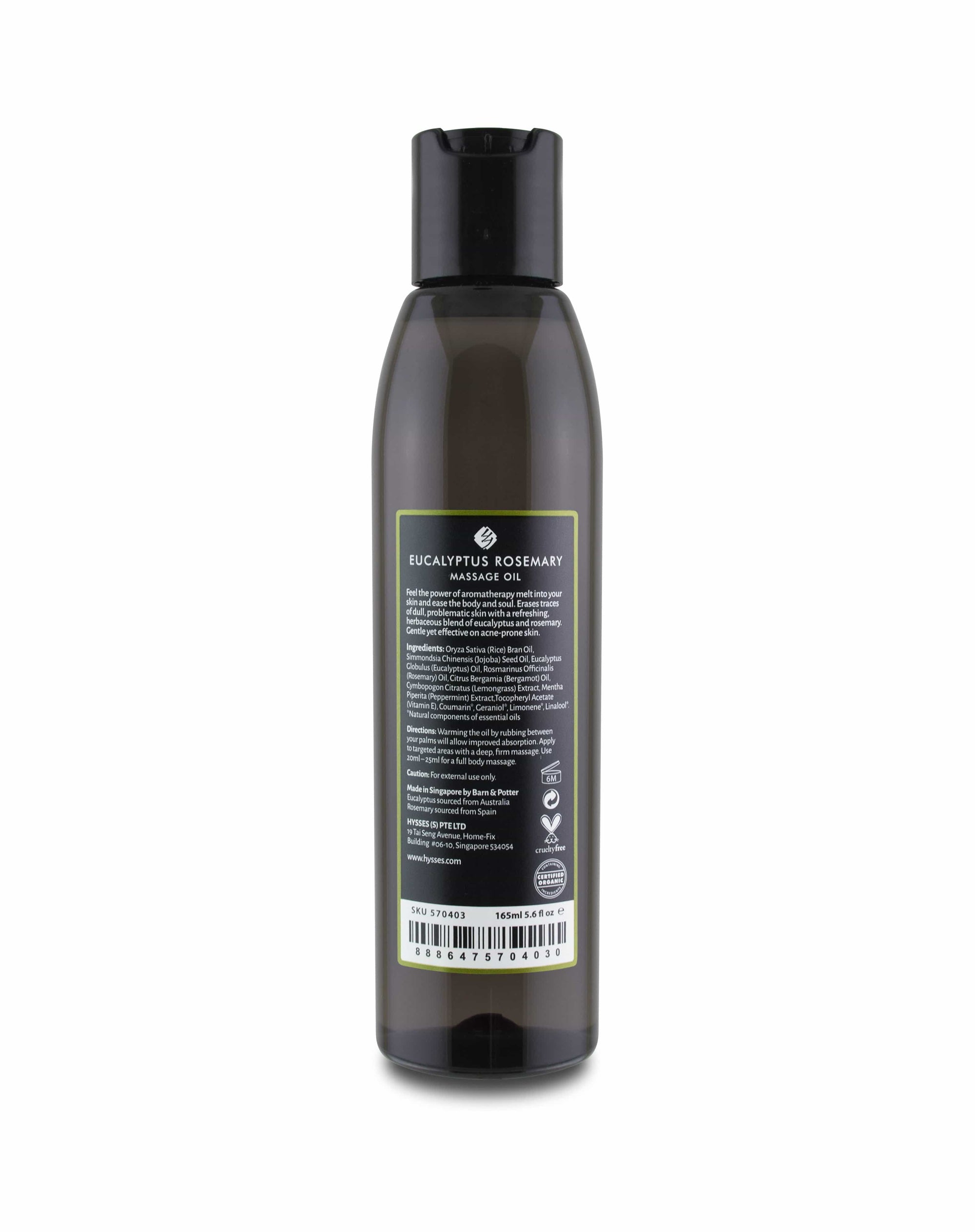 Hysses Body Care Massage Oil Eucalyptus Rosemary, 165ml