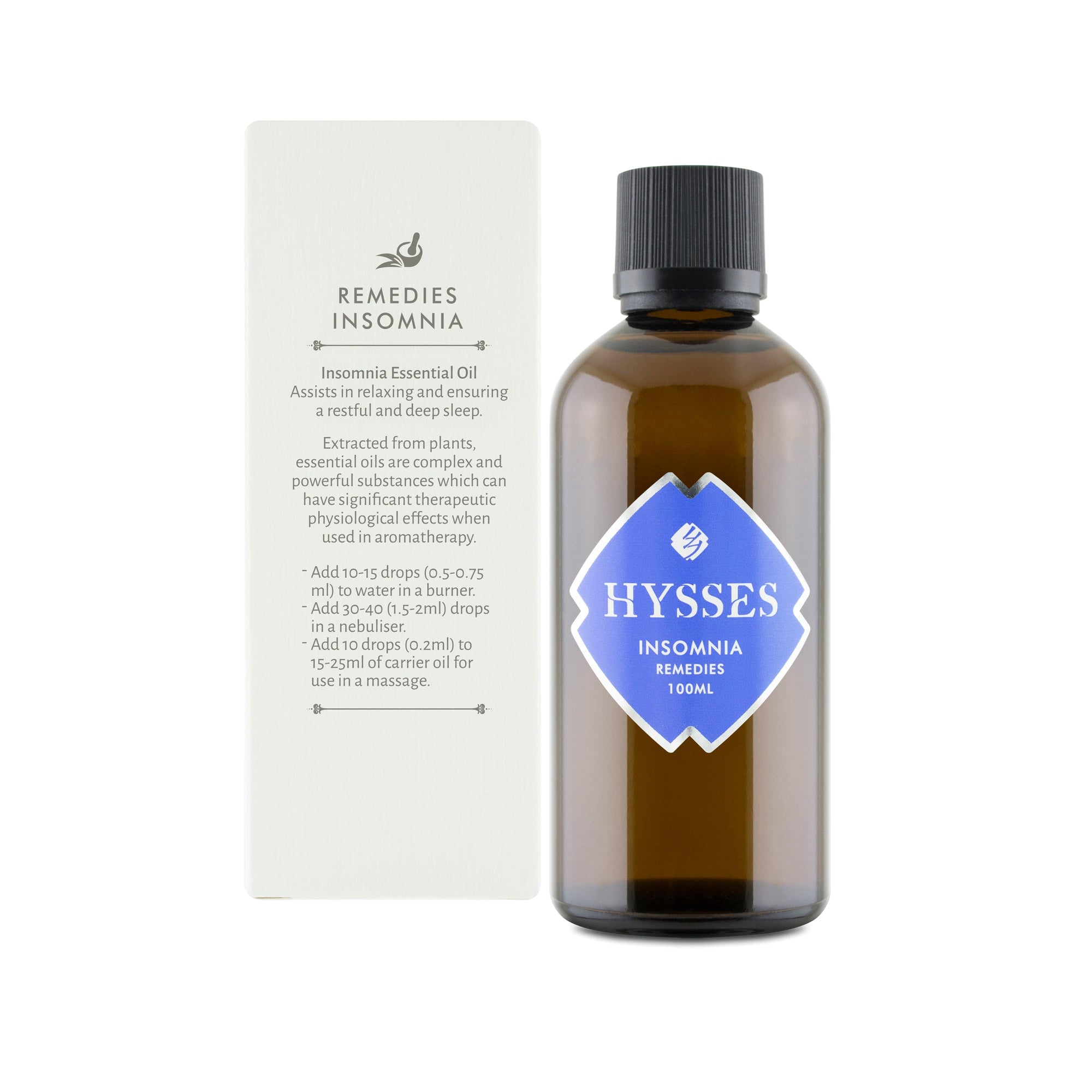 Hysses Essential Oil 100ml Remedies, Insomnia (Lavender & Sandalwood)