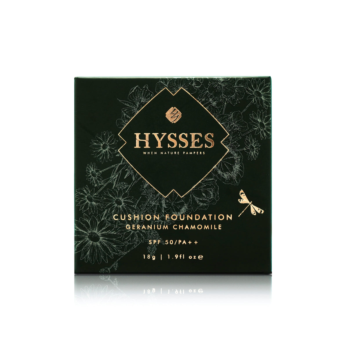 Hysses Face Care Tan Absolute Coverage Cushion Foundation Geranium Chamomile, Tan, Broad Spectrum SPF50/PA++