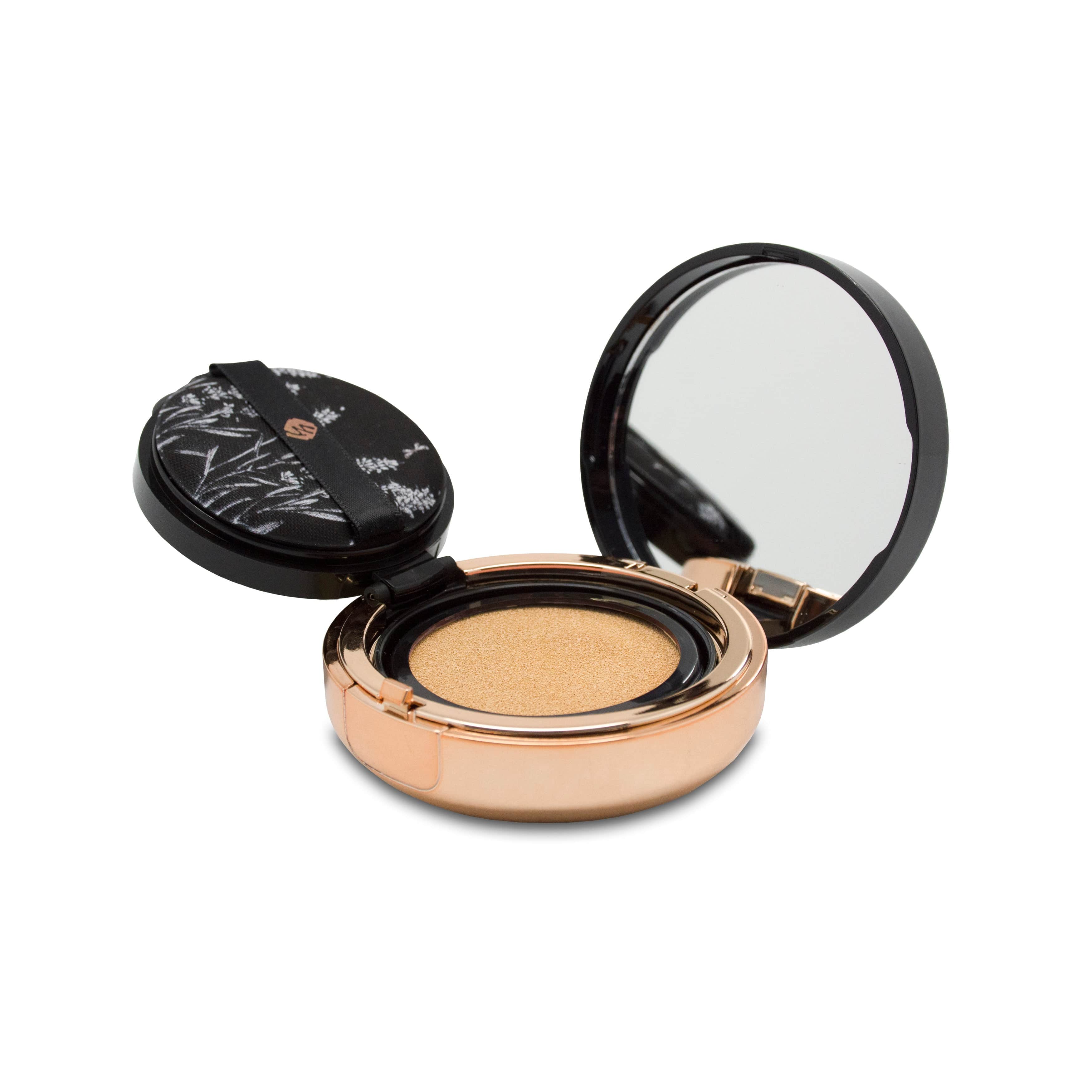 Hysses Face Care Tan Absolute Coverage Cushion Foundation Geranium Chamomile, Tan, Broad Spectrum SPF50/PA++