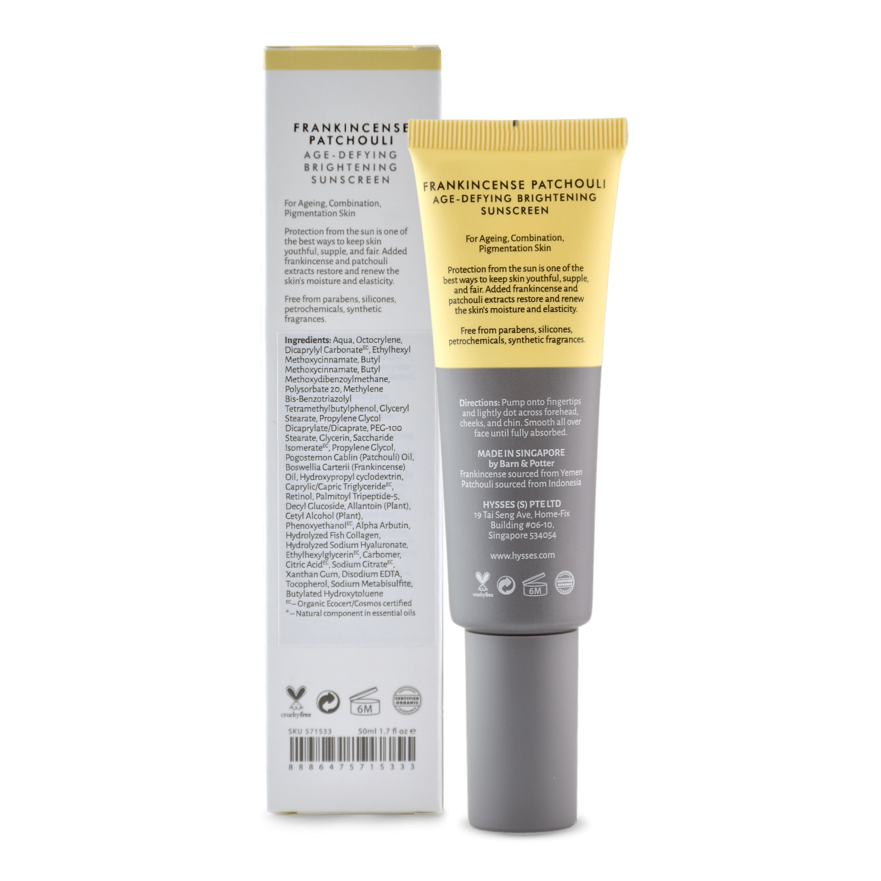 Hysses Face Care Age Defying Brightening Sunscreen Frankincense Patchouli SPF 40 / PA++
