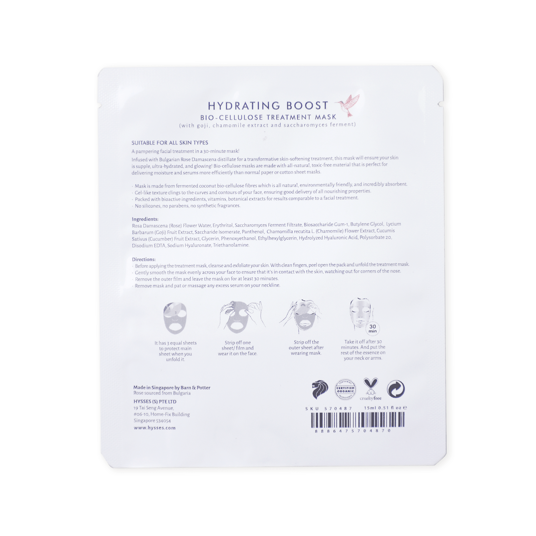 Hysses Face Care Bio Cellulose Mask Hydrating Rose