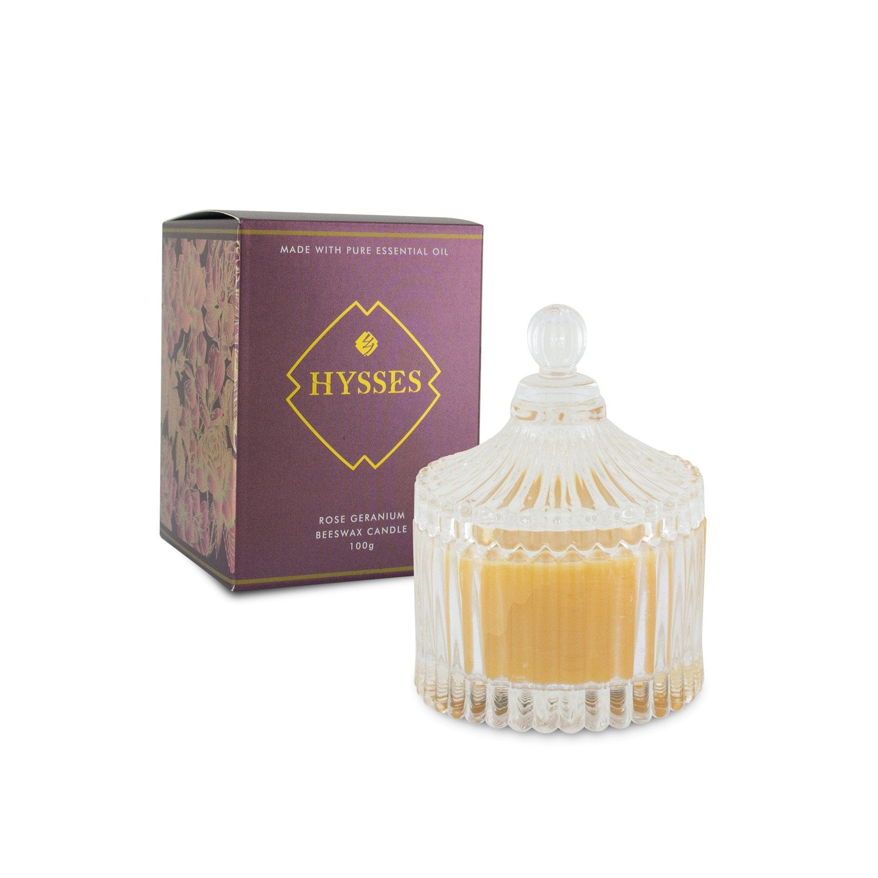 Hysses Home Scents 100g Beeswax Candle Rose Geranium