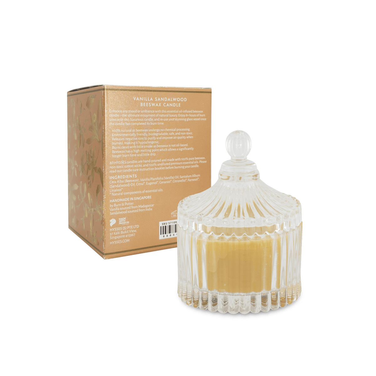 Hysses Home Scents Beeswax Candle Vanilla Sandalwood