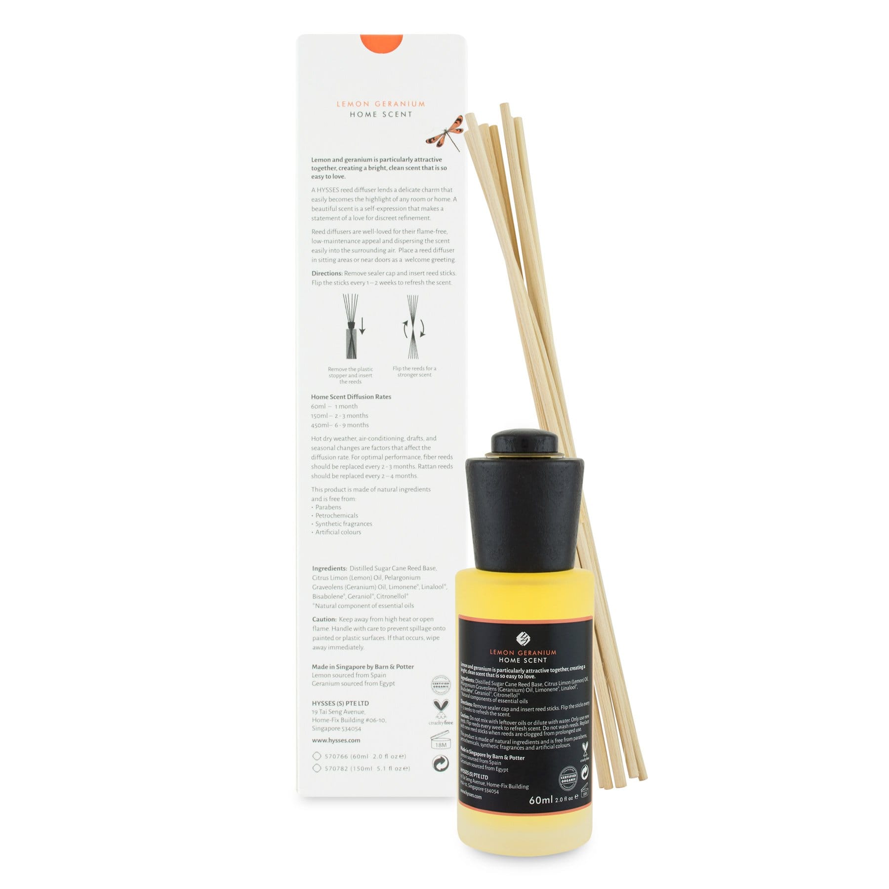 Hysses Home Scents 60ml Home Scent Reed Diffuser Lemon Geranium, 60ml