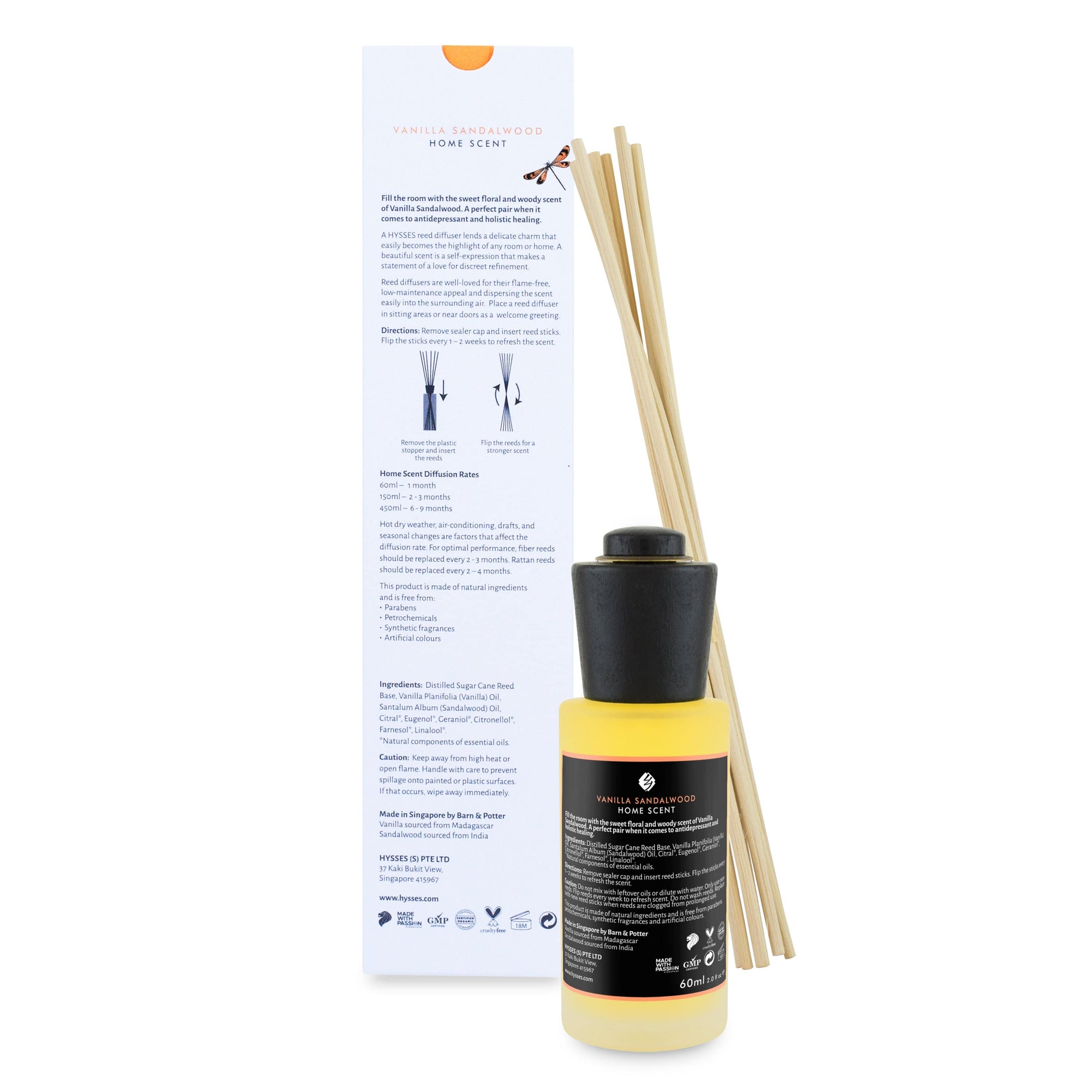 Hysses Home Scents 60ml Home Scent Reed Diffuser Vanilla Sandalwood